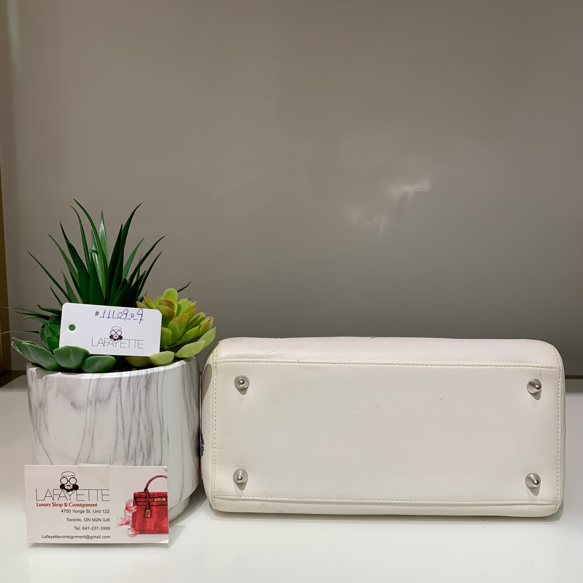 Dior White Leather Embroidered Medium Lady Dior Bag - Lafayette Consignment