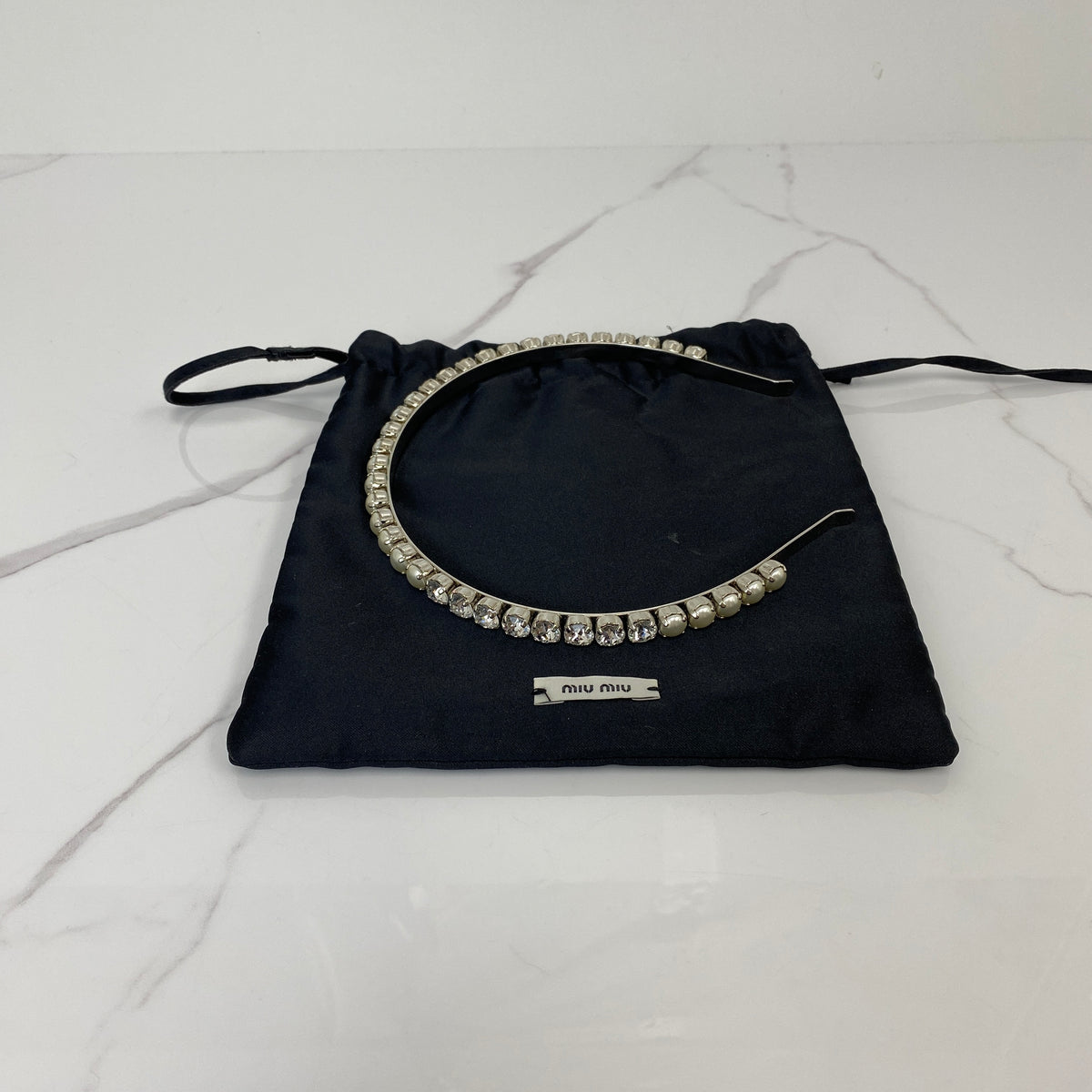 MIU MIU Headband With Crystals And Pearls - photo 5