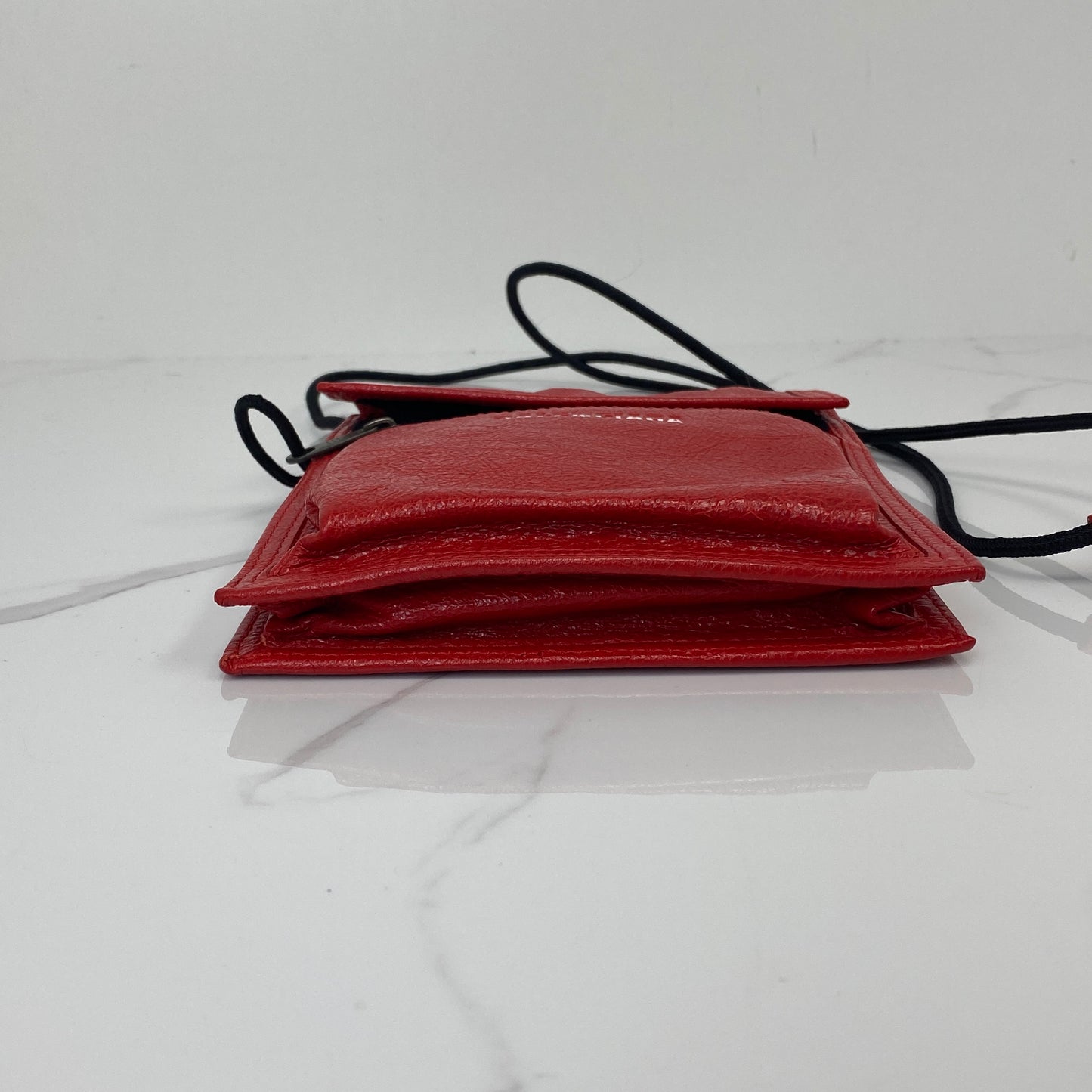 Balenciaga Small Explorer Pouch with Strap, red Arena lambskin, antique silver-tone hardware — detail view 4