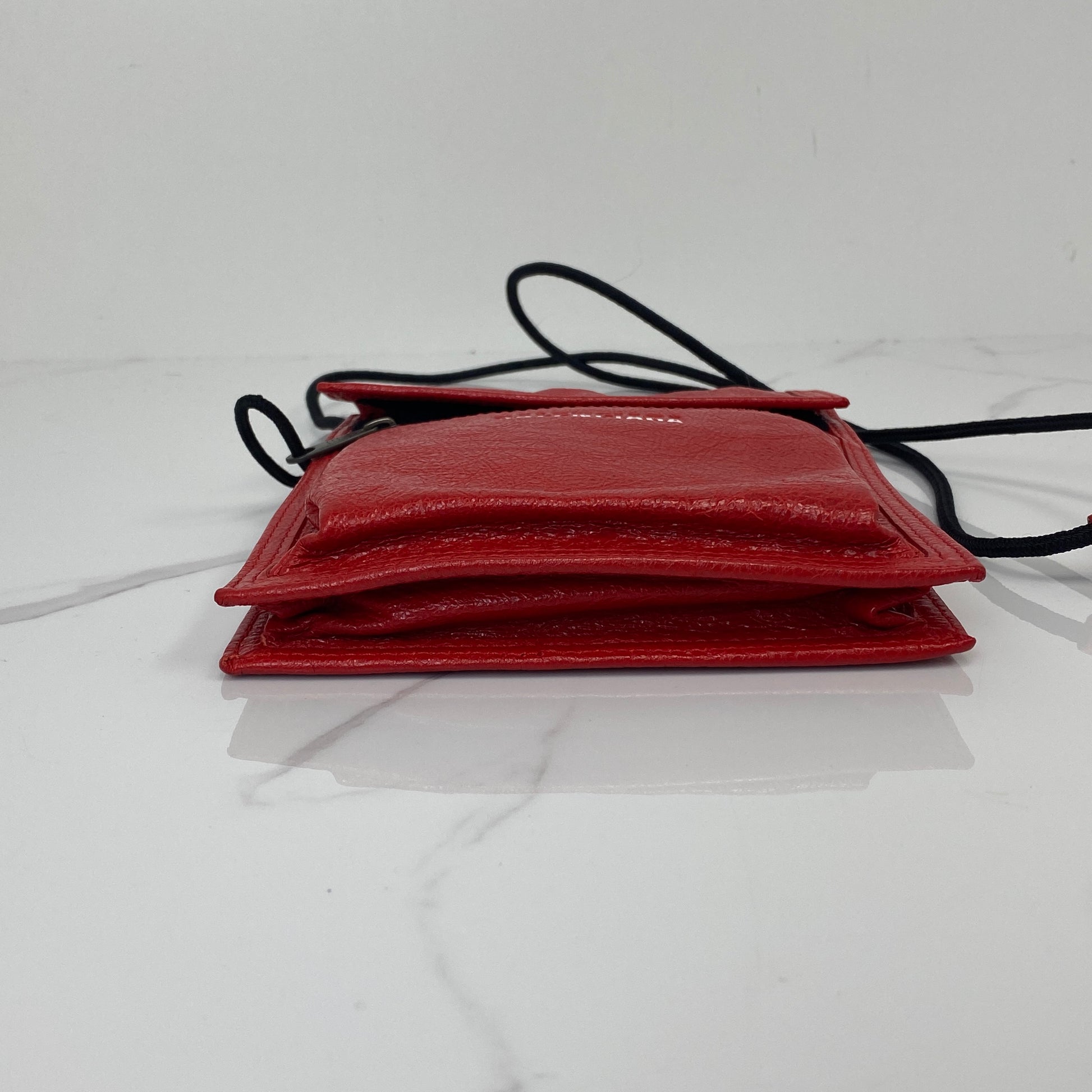 Balenciaga Small Explorer Pouch with Strap, red Arena lambskin, antique silver-tone hardware — detail view 4