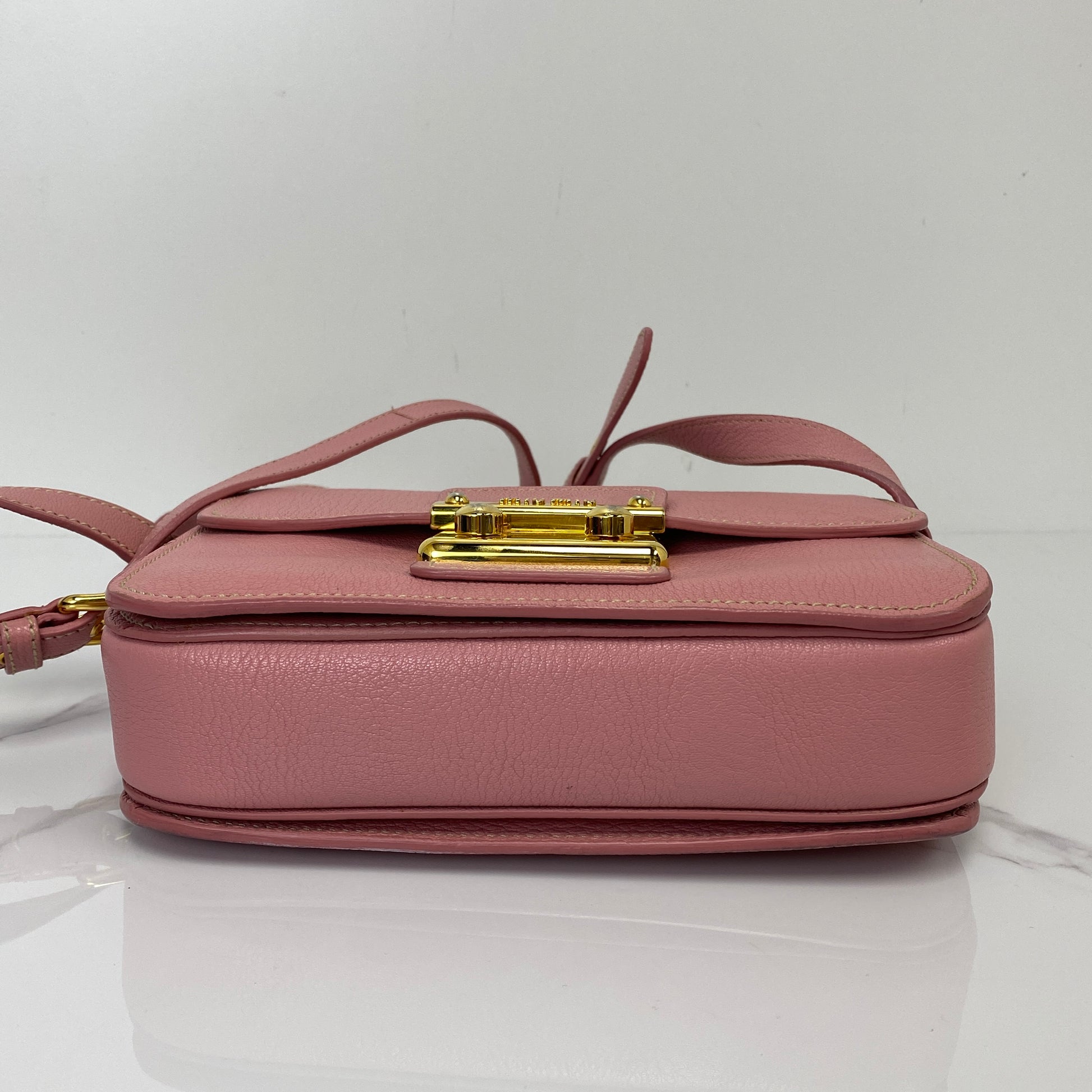 MIU MIU Messenger Bag, pink goatskin, gold-tone hardware — detail view 4