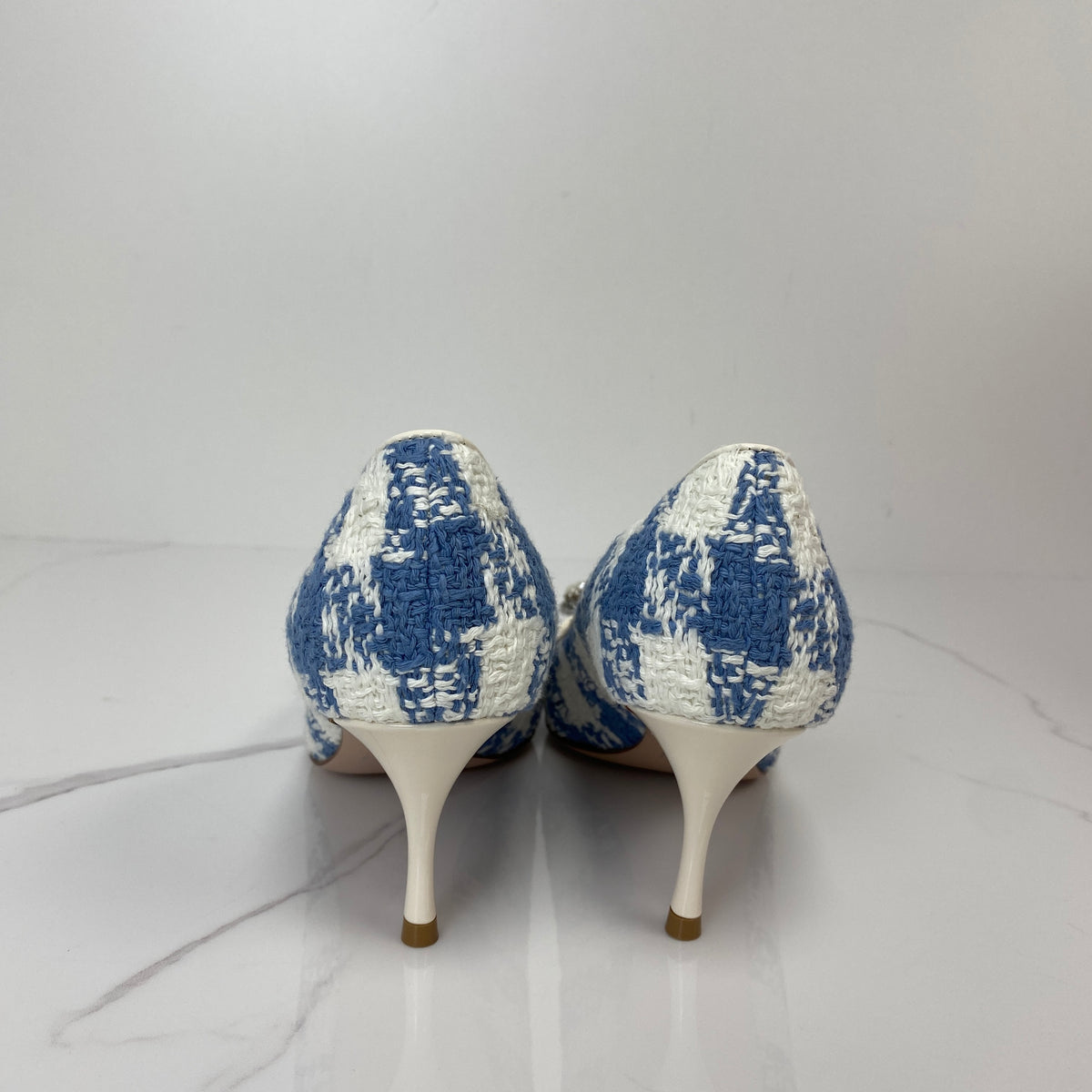 Roger Vivier Flower Strass Pumps, blue and white tweed, crystal buckle — detail view 4