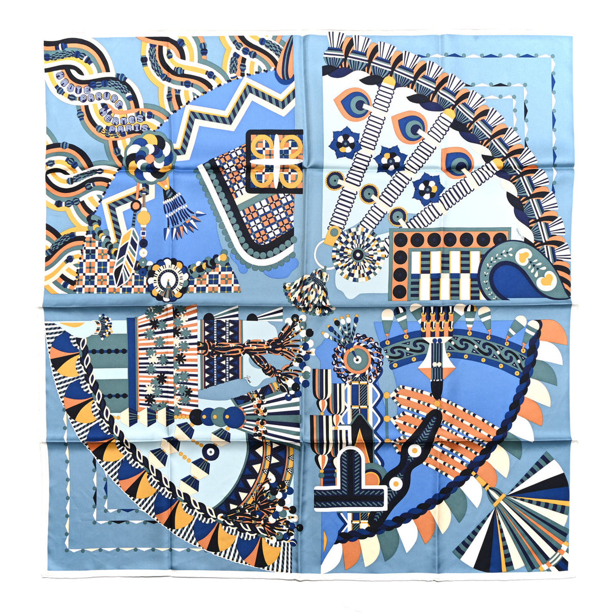Hermès Haute Parure Scarf 90 Bleu with box