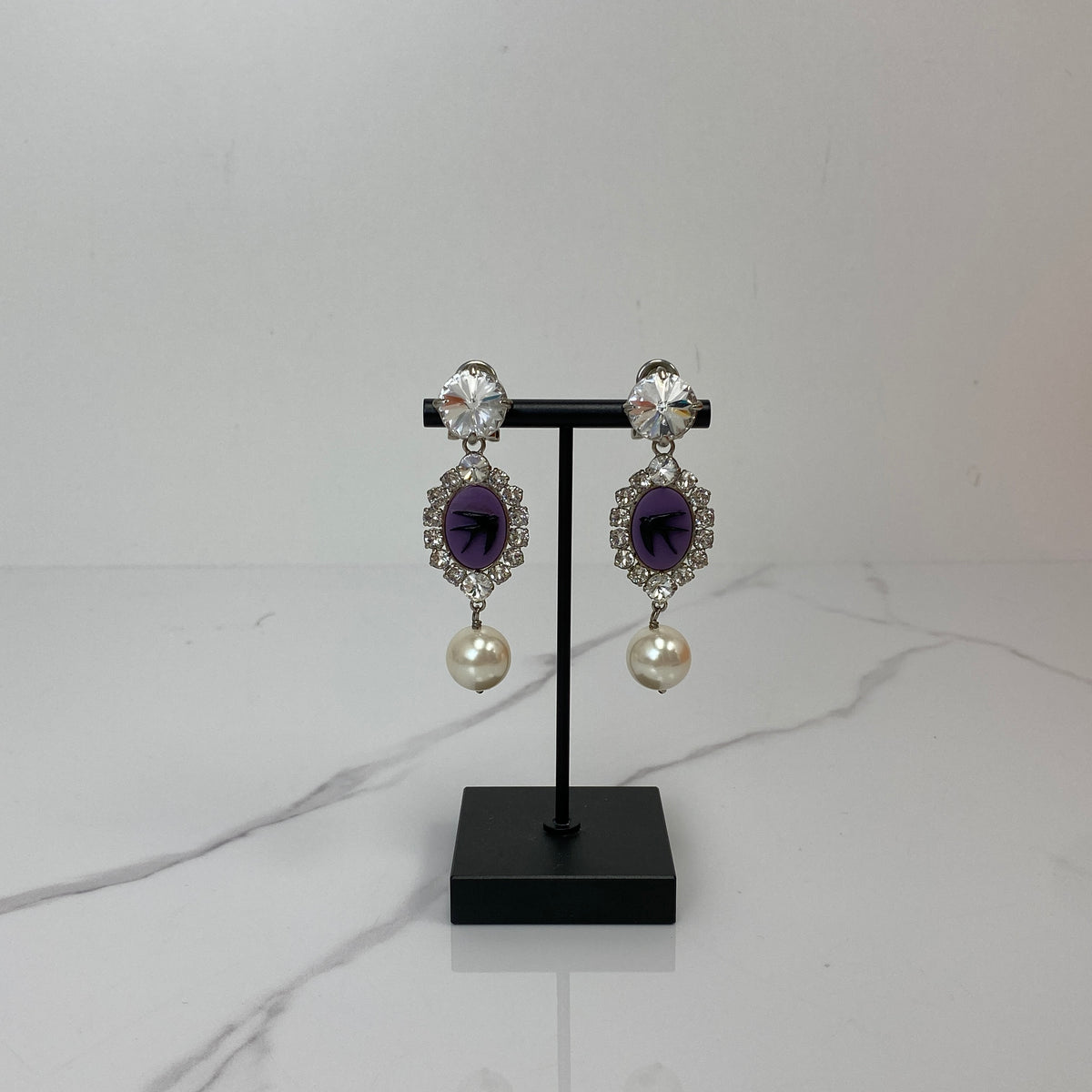 MIU MIU Swallow Bird Crystal Pearl Drop Earrings - photo 3