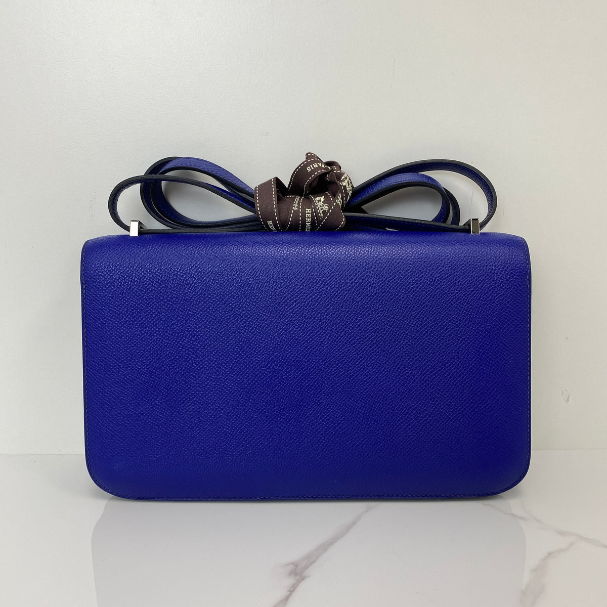 Hermès Constance Elan, Bleu Électrique Epsom calfskin, palladium hardware — detail view 2