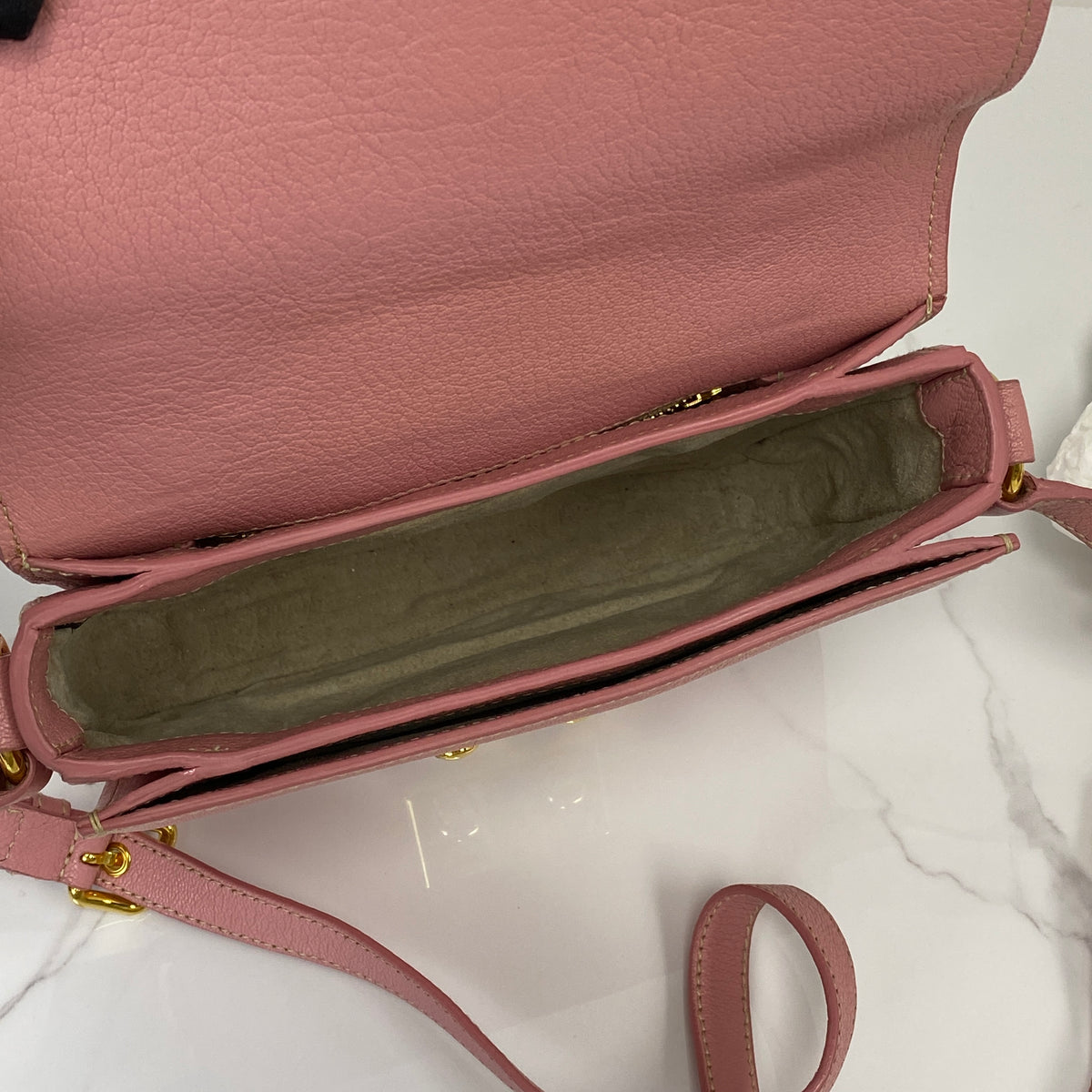 MIU MIU Messenger Bag, pink goatskin, gold-tone hardware — detail view 5