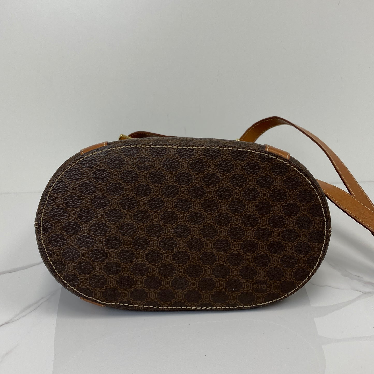 Interior of the vintage Celine Macadam bucket bag