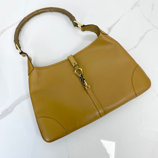 Gucci Vintage Jackie Bamboo Shoulder Bag Brown, Brown Calfskin, Gold Tone — front view