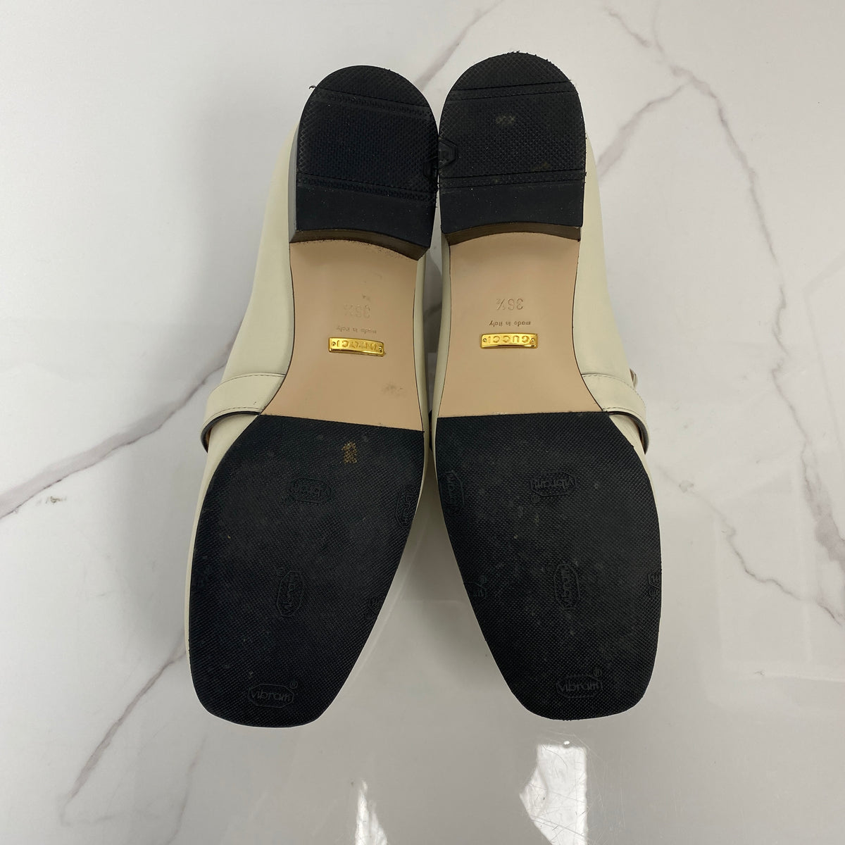 Gucci Double G Loafers White, White Leather, Gold Tone — detail view 4
