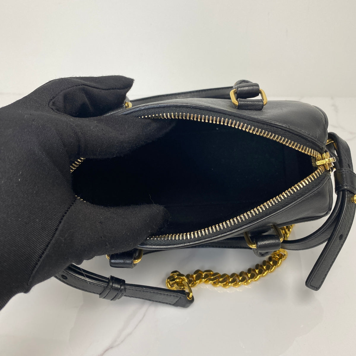 Saint Laurent Mini Duffle Bag Black, Black Calfskin, Gold Tone — detail view 5