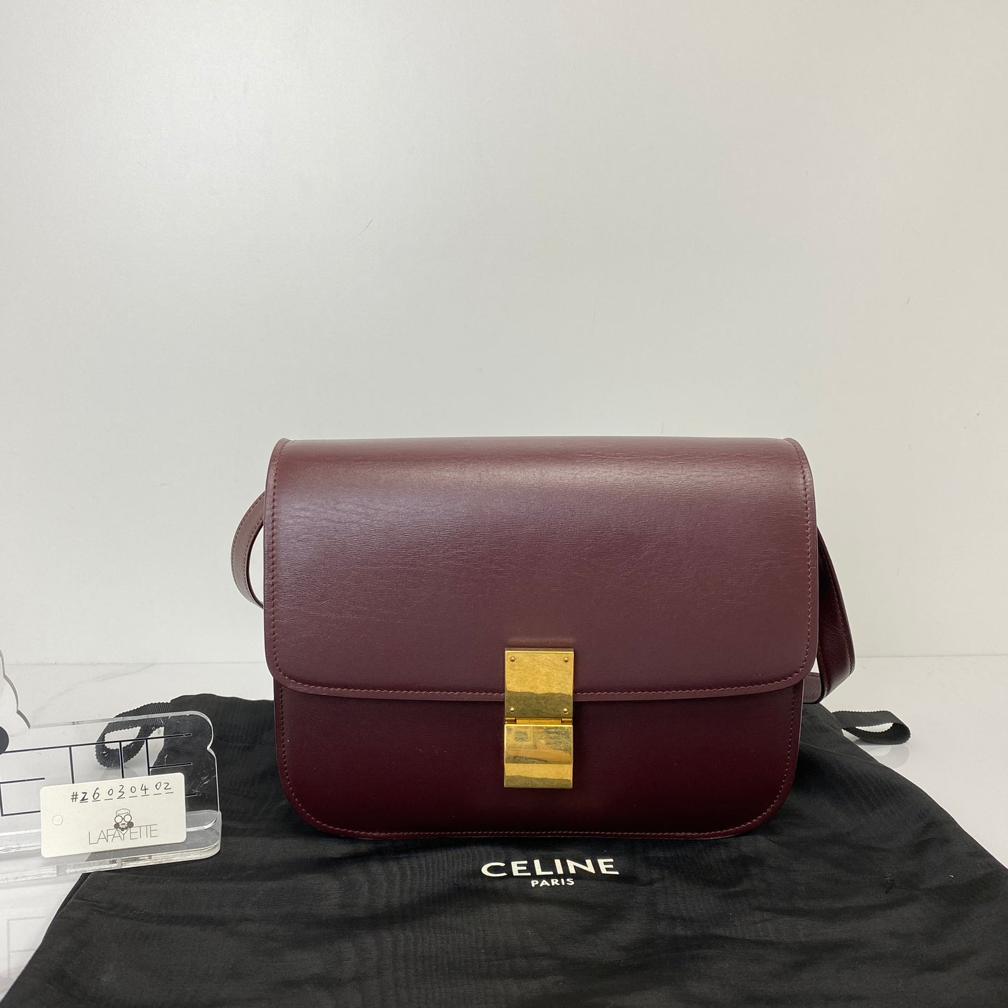 Front view of the wine red Celine Medium Box Bag