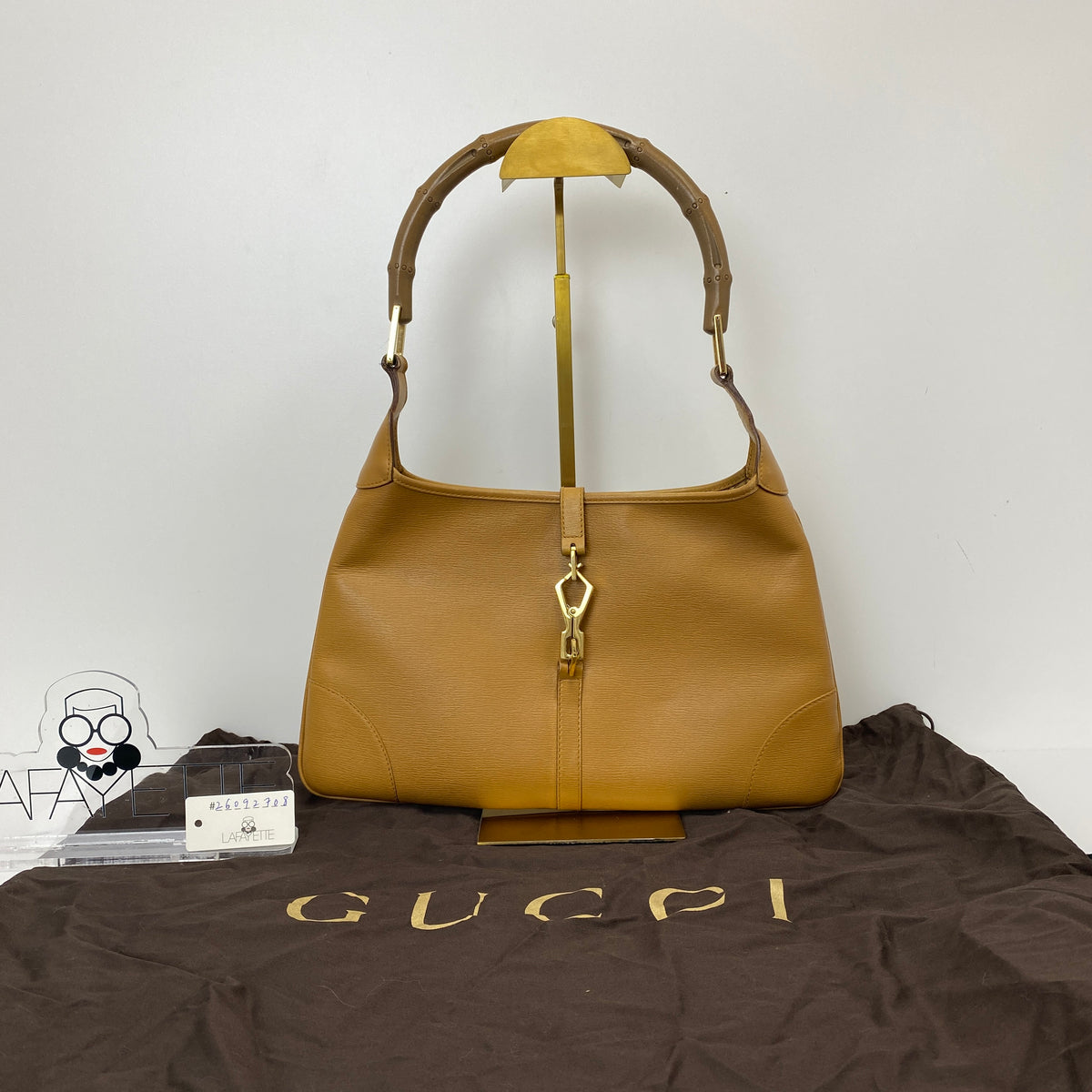 Gucci Vintage Jackie Bamboo Shoulder Bag Brown, Brown Calfskin, Gold Tone — detail view 1