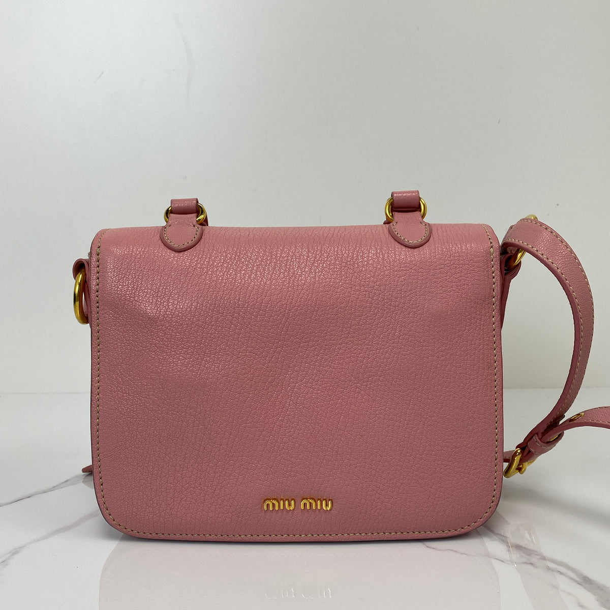 MIU MIU Messenger Bag, pink goatskin, gold-tone hardware — detail view 2
