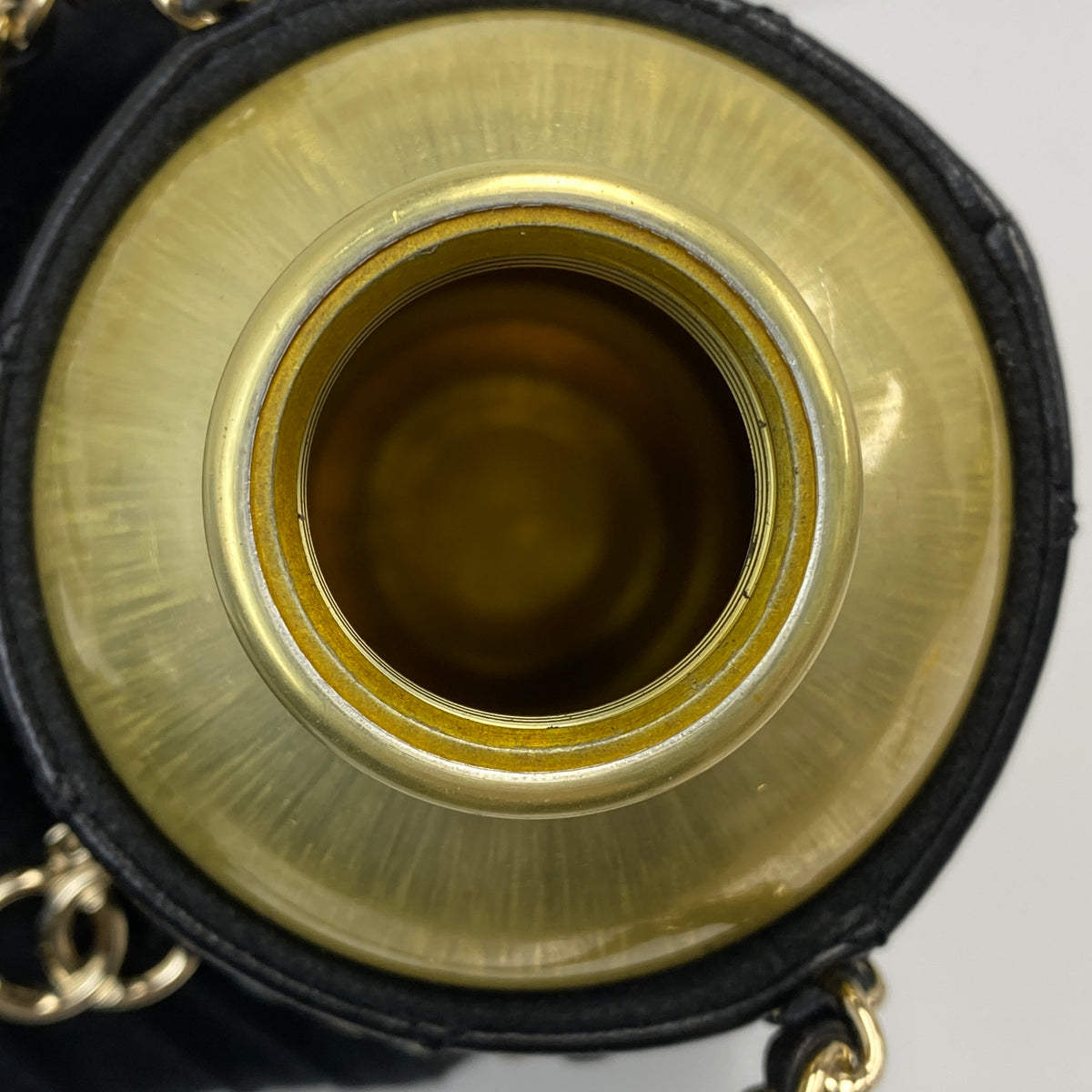 Chanel 2019 CC Water Bottle with Chain, black quilted lambskin, gold-tone chain — detail view 5