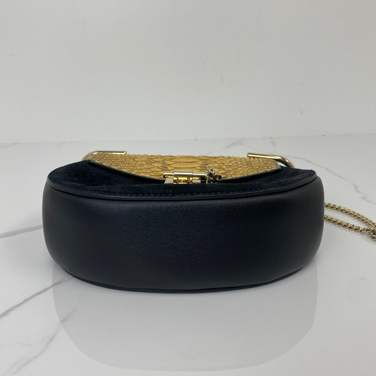 Chloé Mini Drew Bag, black suede, gold-tone hardware — detail view 4