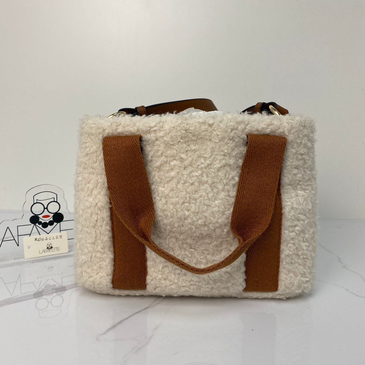 Chloé Shearling Shoulder Bag, beige shearling, gold-tone hardware — detail view 2