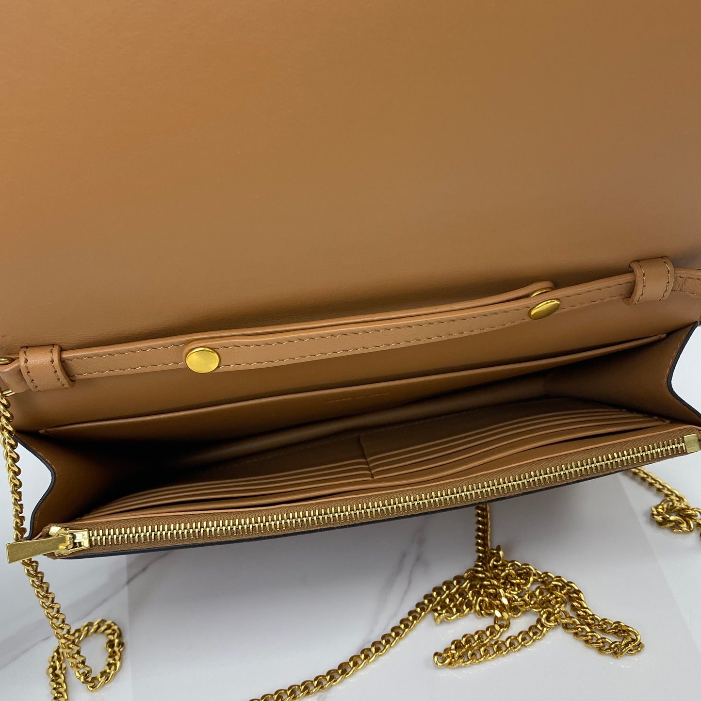 Celine Pocket Envelope wallet on chain shown with its dustbag