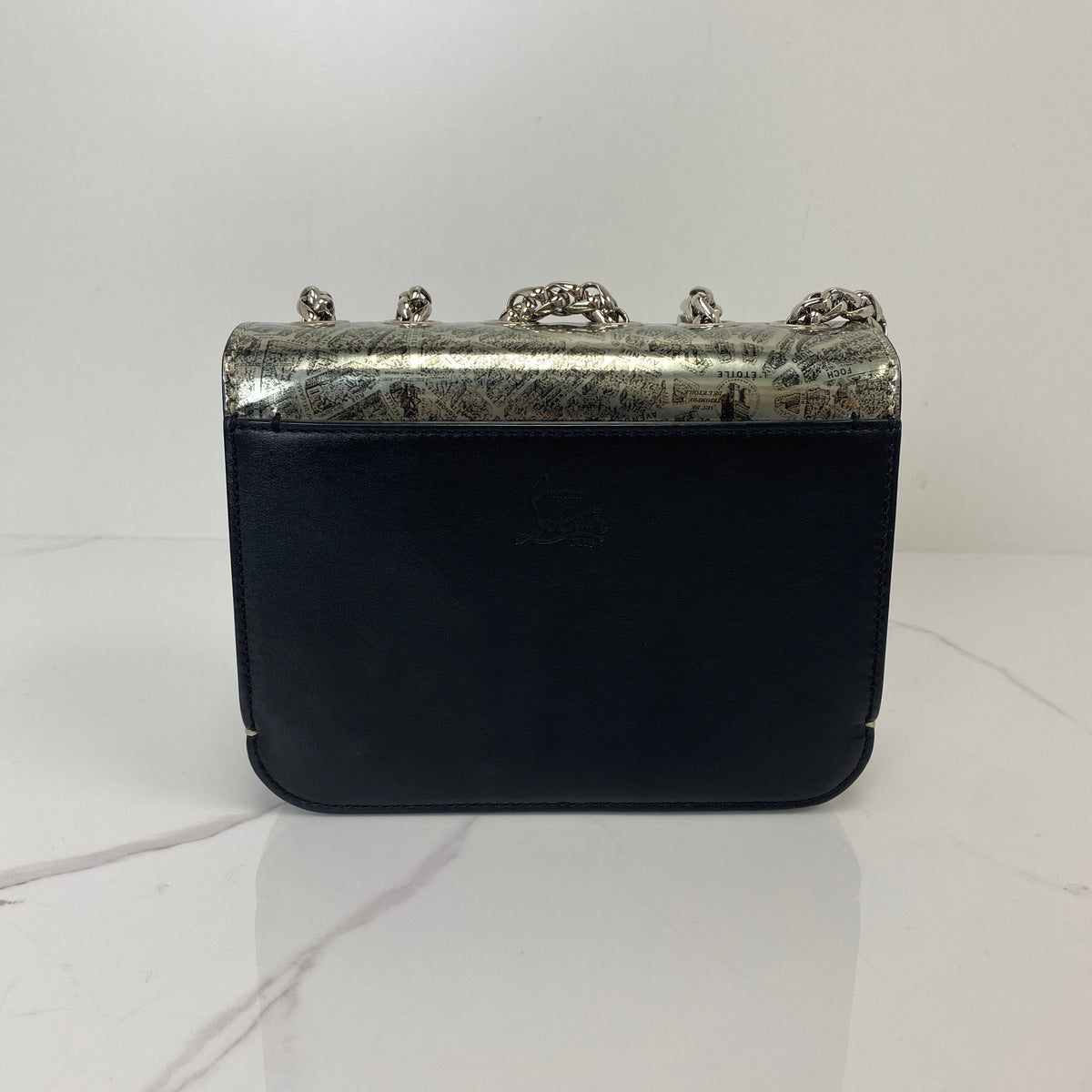 Christian Louboutin Sweet Charity Baby Paris Map Silver, Silver / Blue Patent Leather with Python Print Bow, Silver Tone — detail view 3