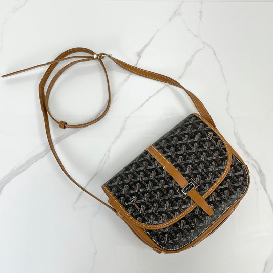 Goyard Belvedere PM Bag in Goyardine canvas, Black/Brown - front view
