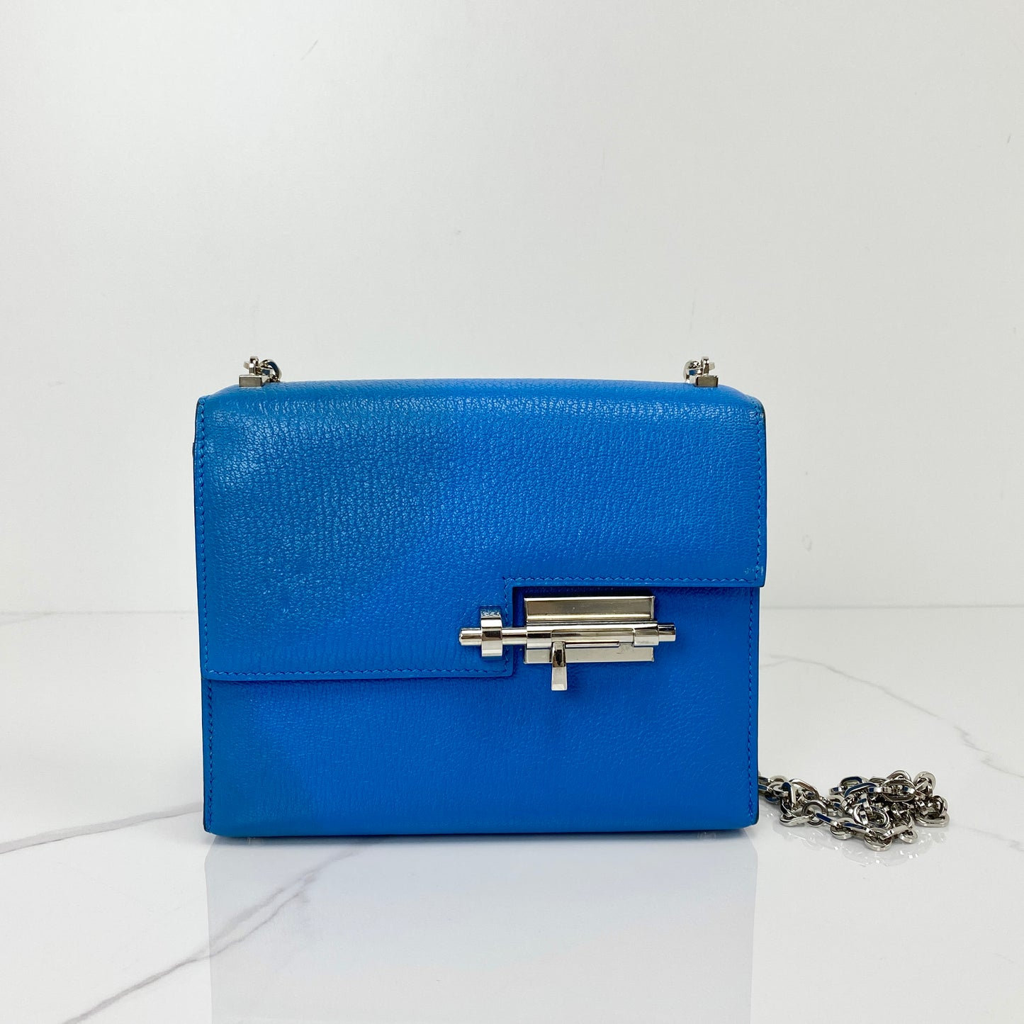 Hermès Verrou Mini in B3 Bleu Zanzibar Mysore goatskin with palladium hardware