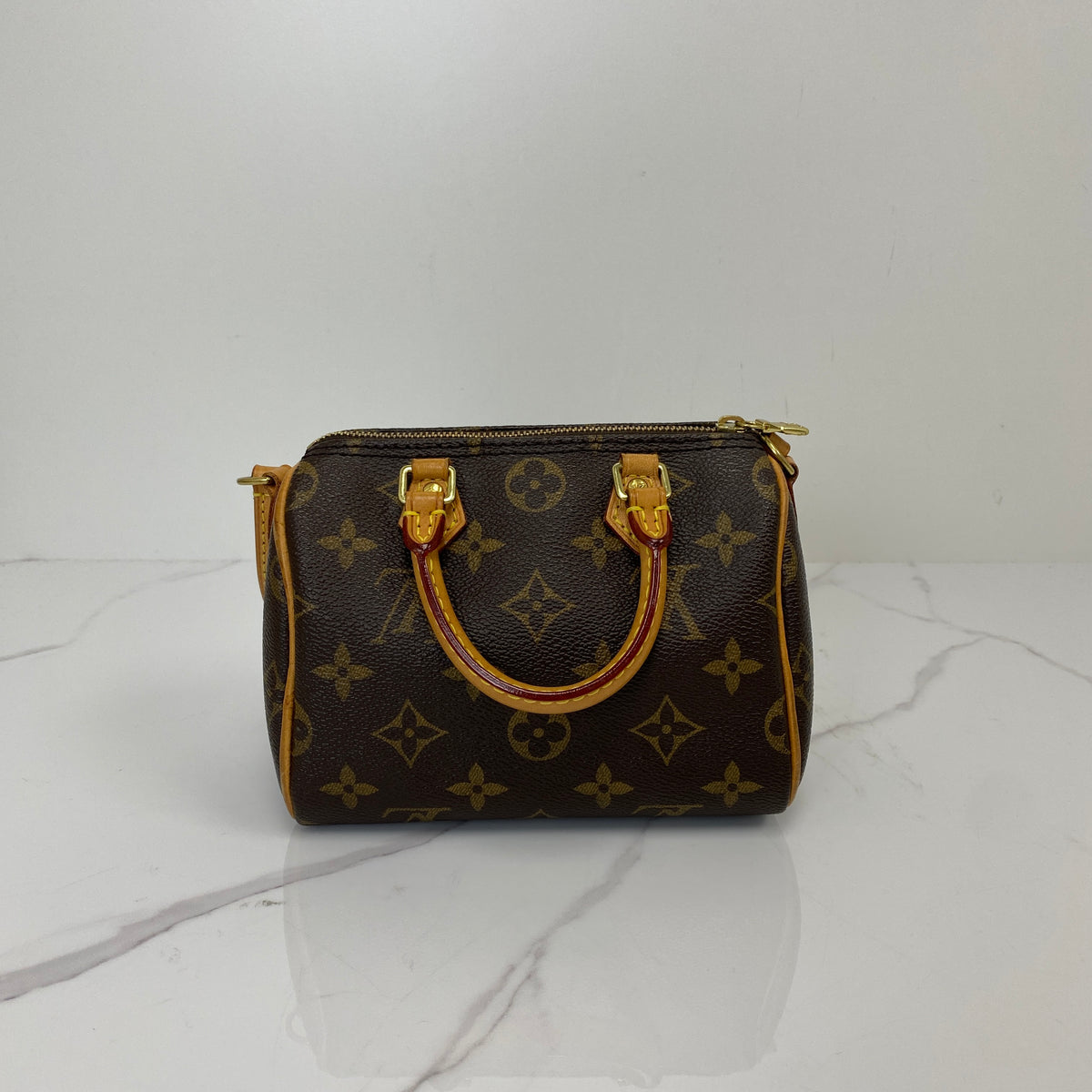 Louis Vuitton Nano Speedy Monogram, Brown Monogram Coated Canvas, Gold Tone — detail view 3