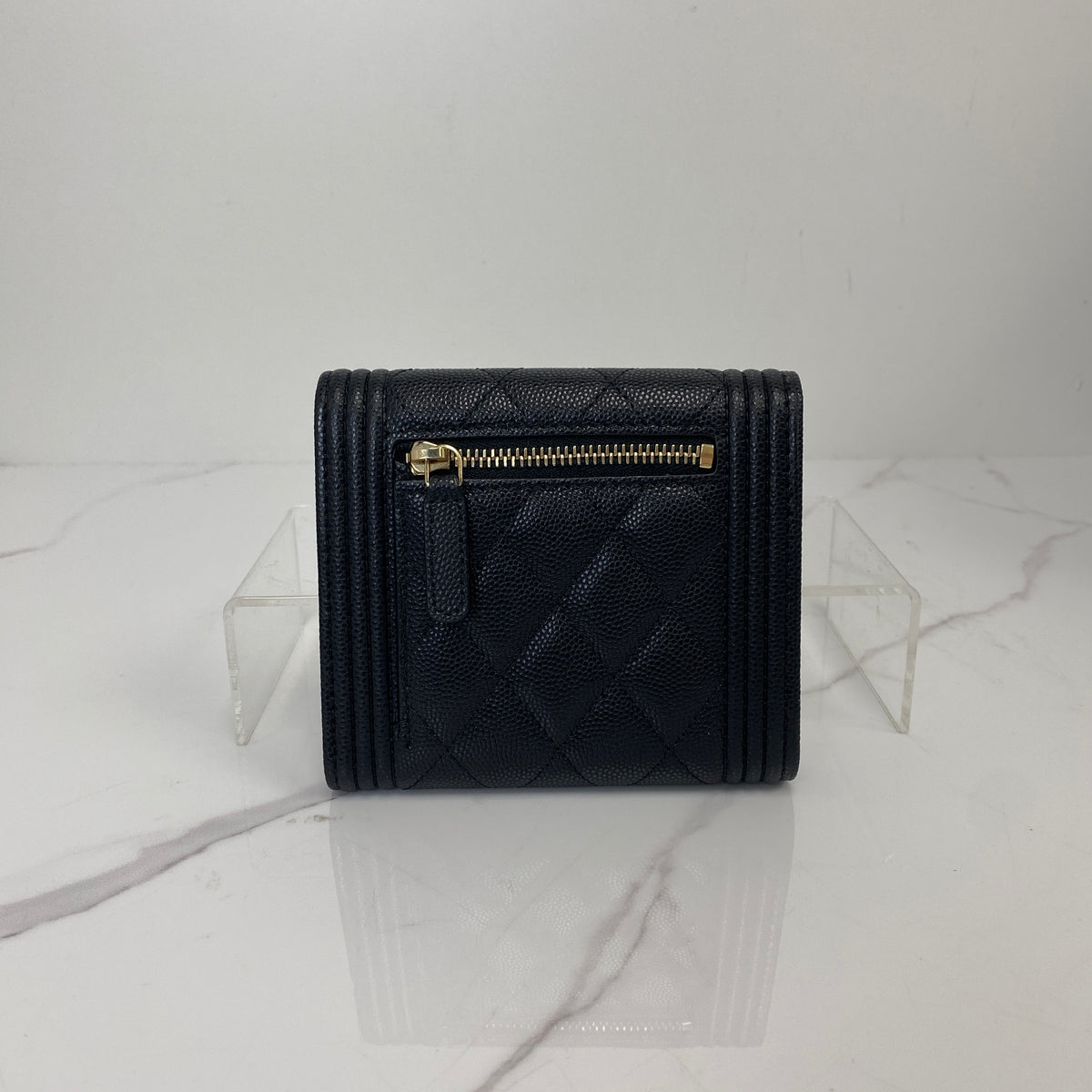 Chanel Boy Small Flap Wallet Black Grained Calfskin, Black Shiny Grained Calfskin, Gold Tone — detail view 2