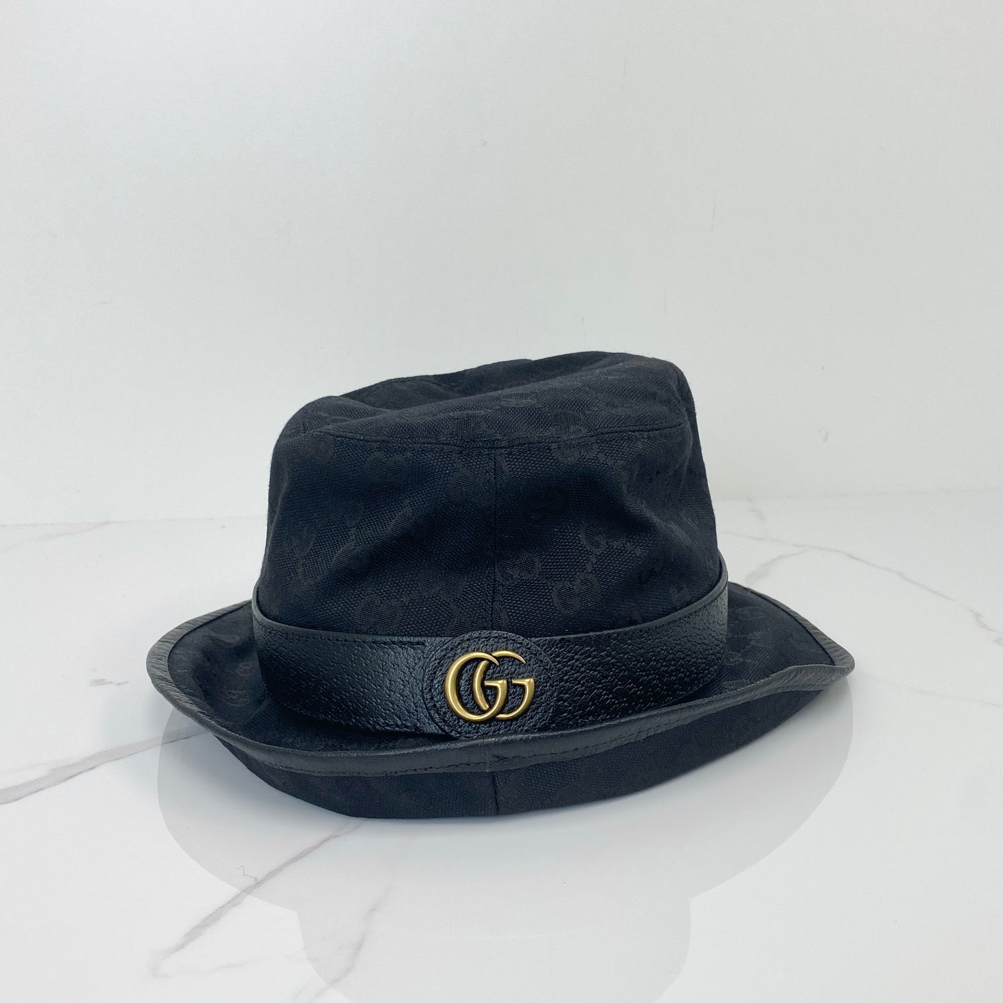 Gucci GG Canvas Bucket Hat, black GG monogram canvas — front view