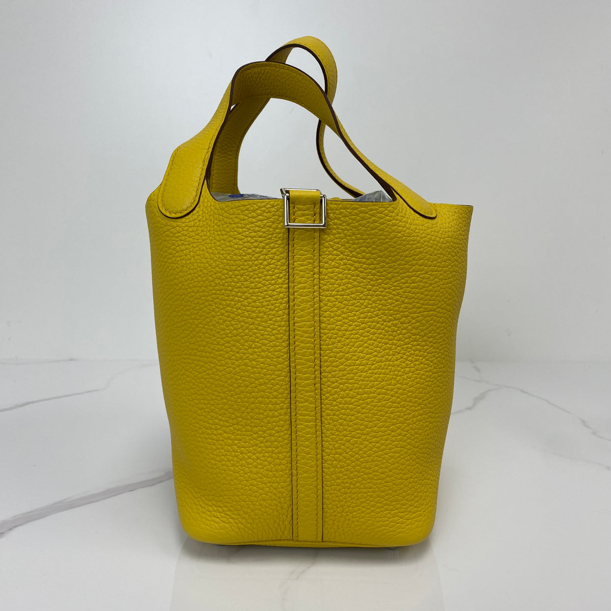 Hermès Picotin Lock 18, Sun yellow Clemence leather, palladium hardware — detail view 2