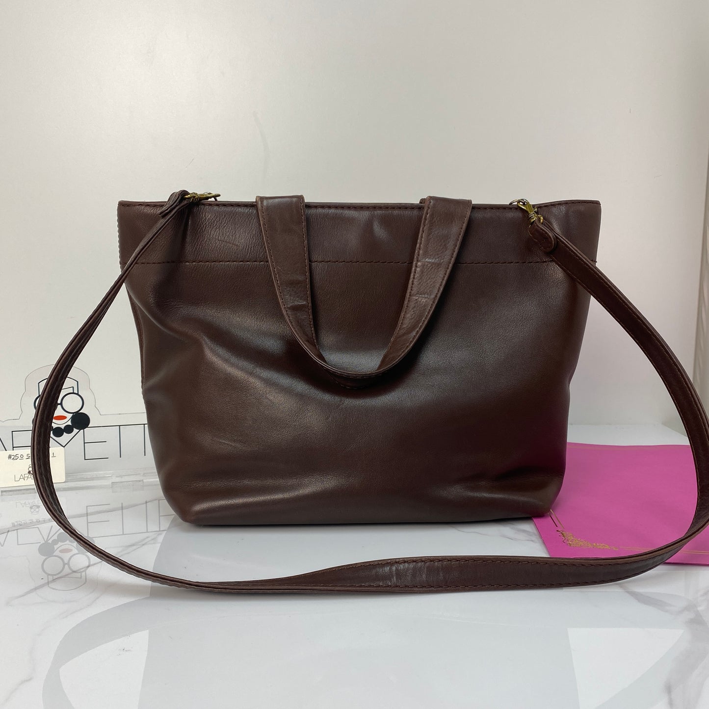 Side profile of the Chanel vintage shopping tote