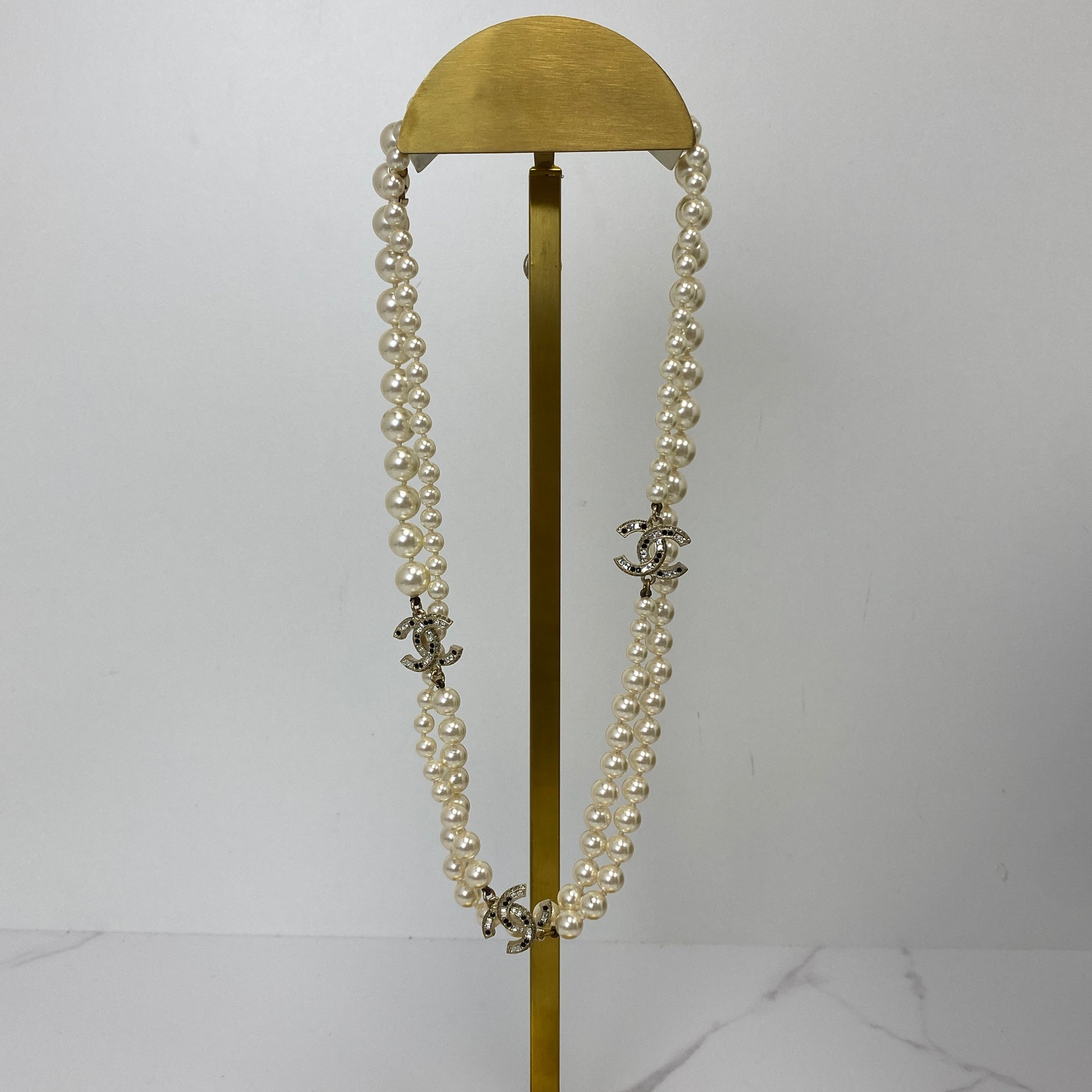 Chanel Classic CC Crystal Double Strand Necklace with Pearl - photo 2