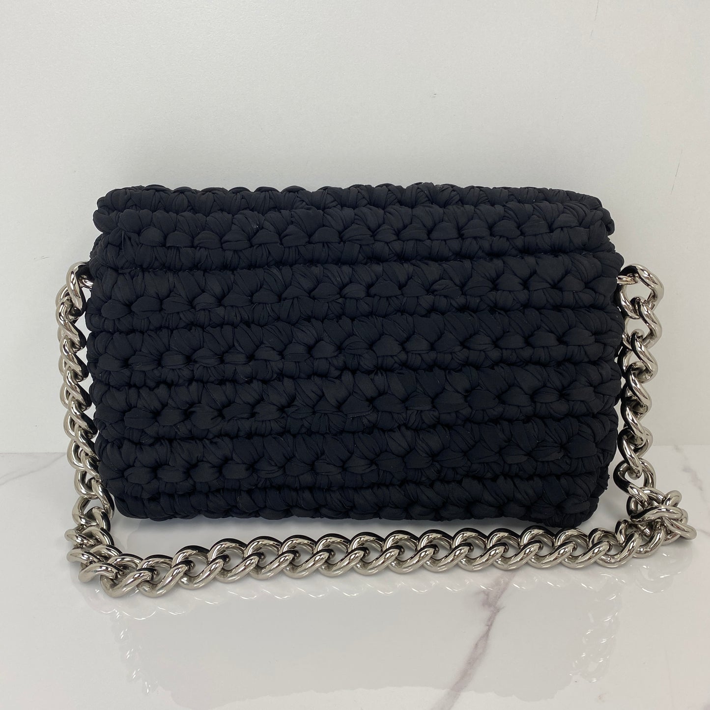 Interior of the Chanel tweed flap bag
