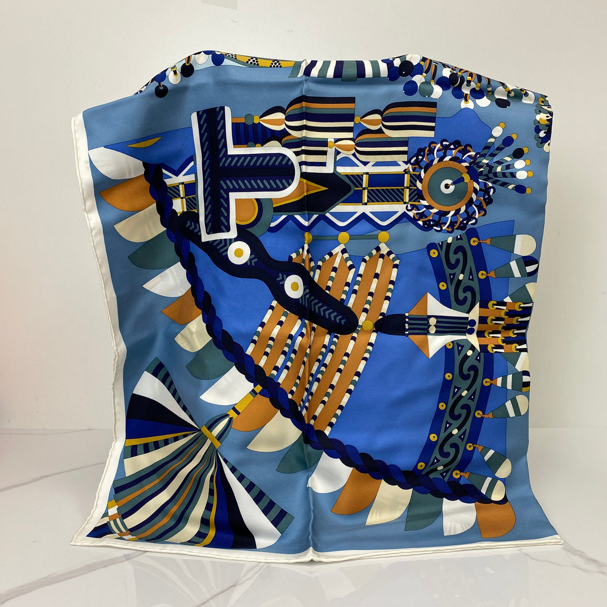 Hermès Haute Parure Scarf 90 Bleu — retail tag