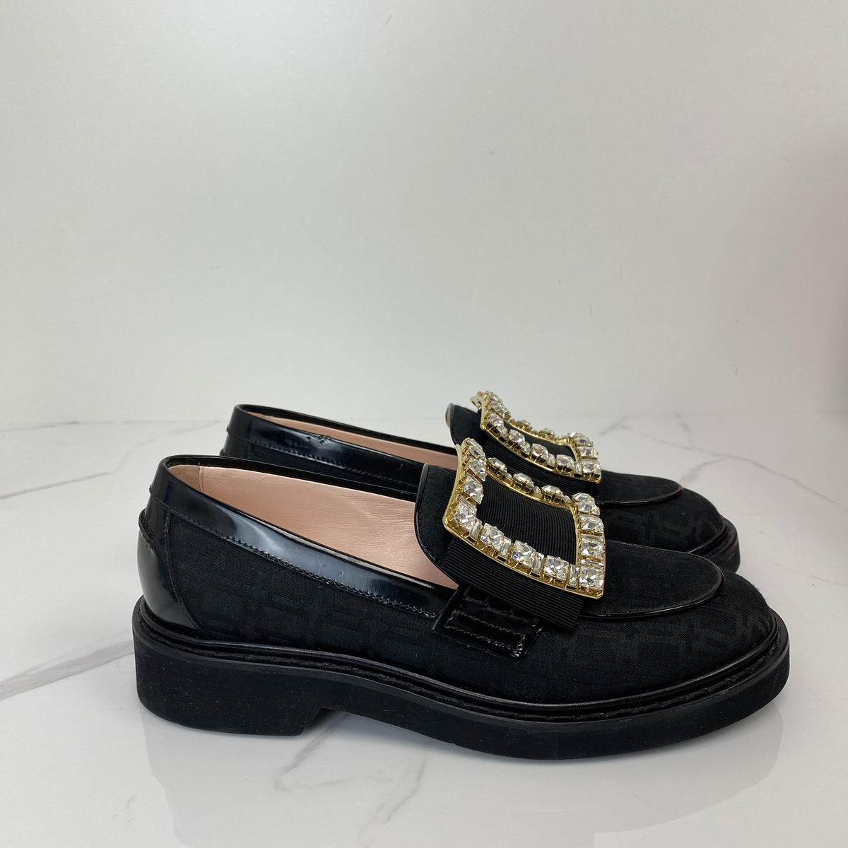 Roger Vivier Rangers Loafers, black canvas, gold-tone buckle — detail view 3