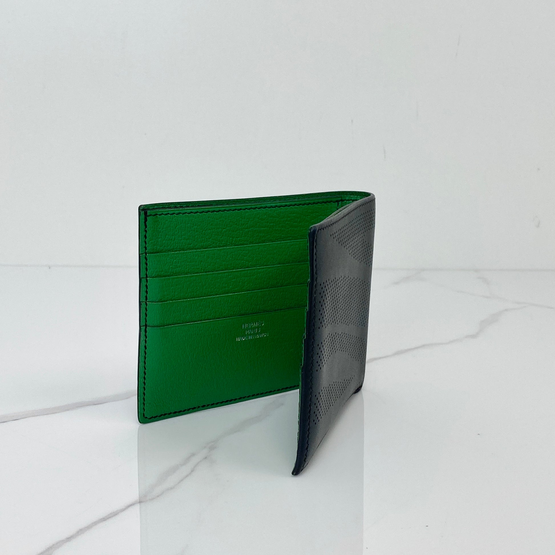 Hermès MC2 Copernic compact wallet in Noir Evercolor calfskin with green Bamboo interior