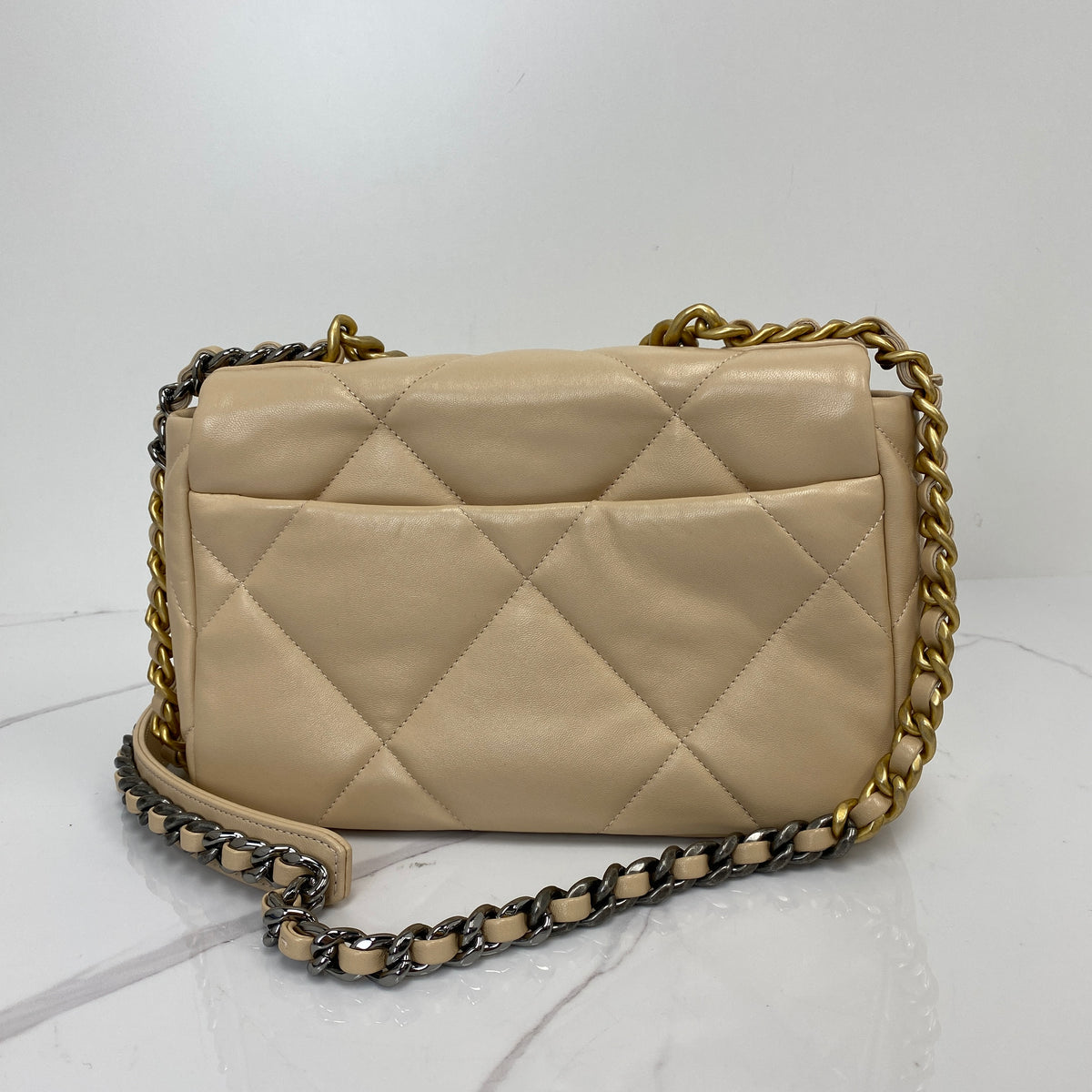 Chanel 19 Bag Beige Lambskin, Beige Lambskin, Mixed Gold, Silver and Ruthenium Tone — detail view 2