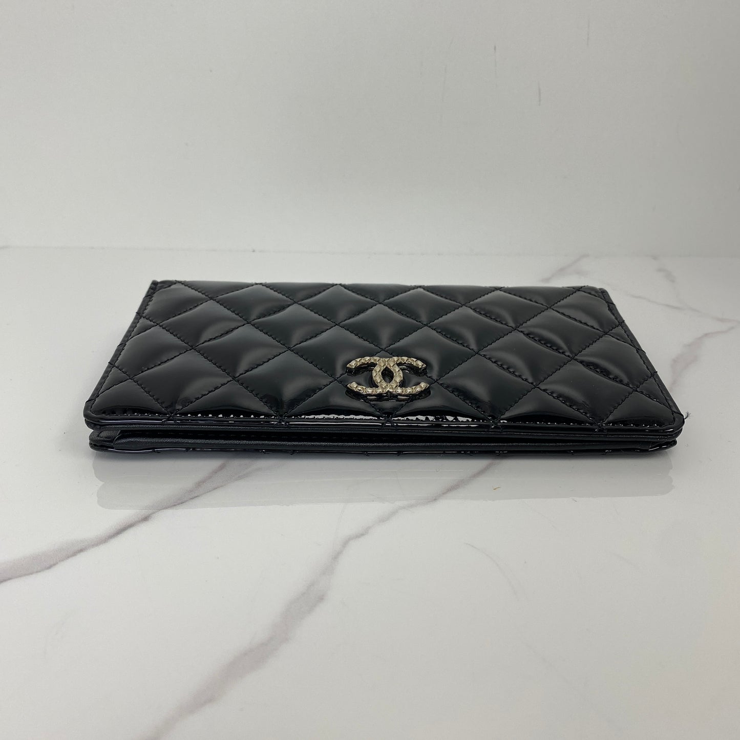 Back view of the Chanel CC quilted long wallet