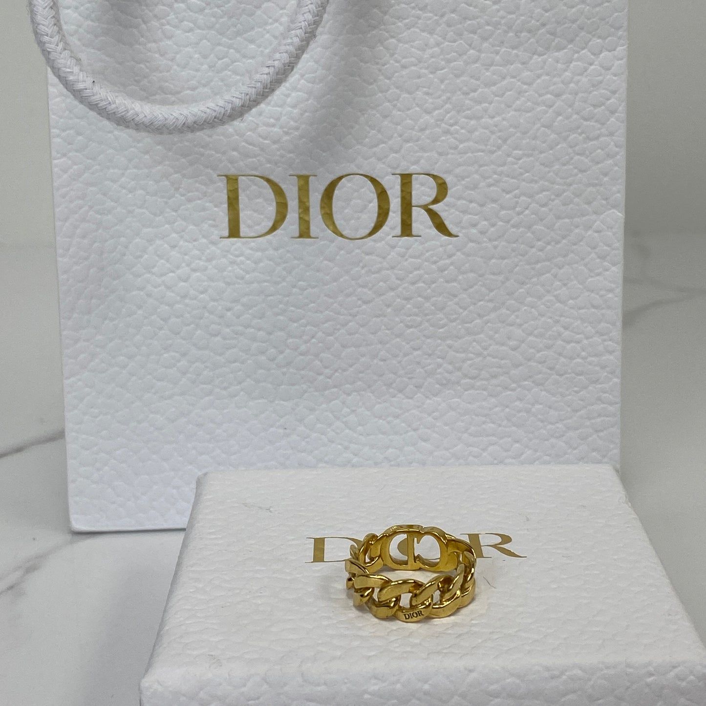 Christian Dior chain link ring shown from above