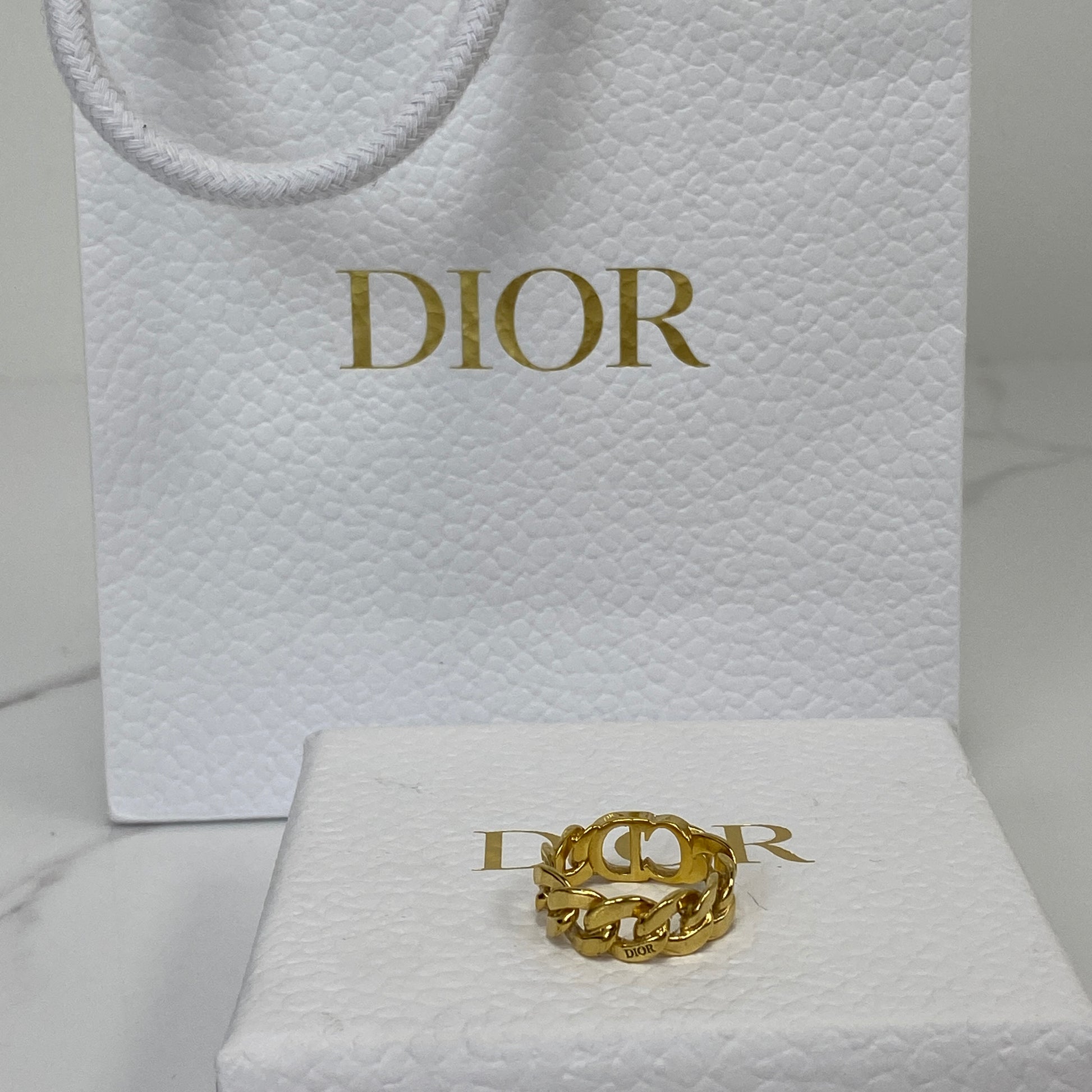 Christian Dior chain link ring shown from above