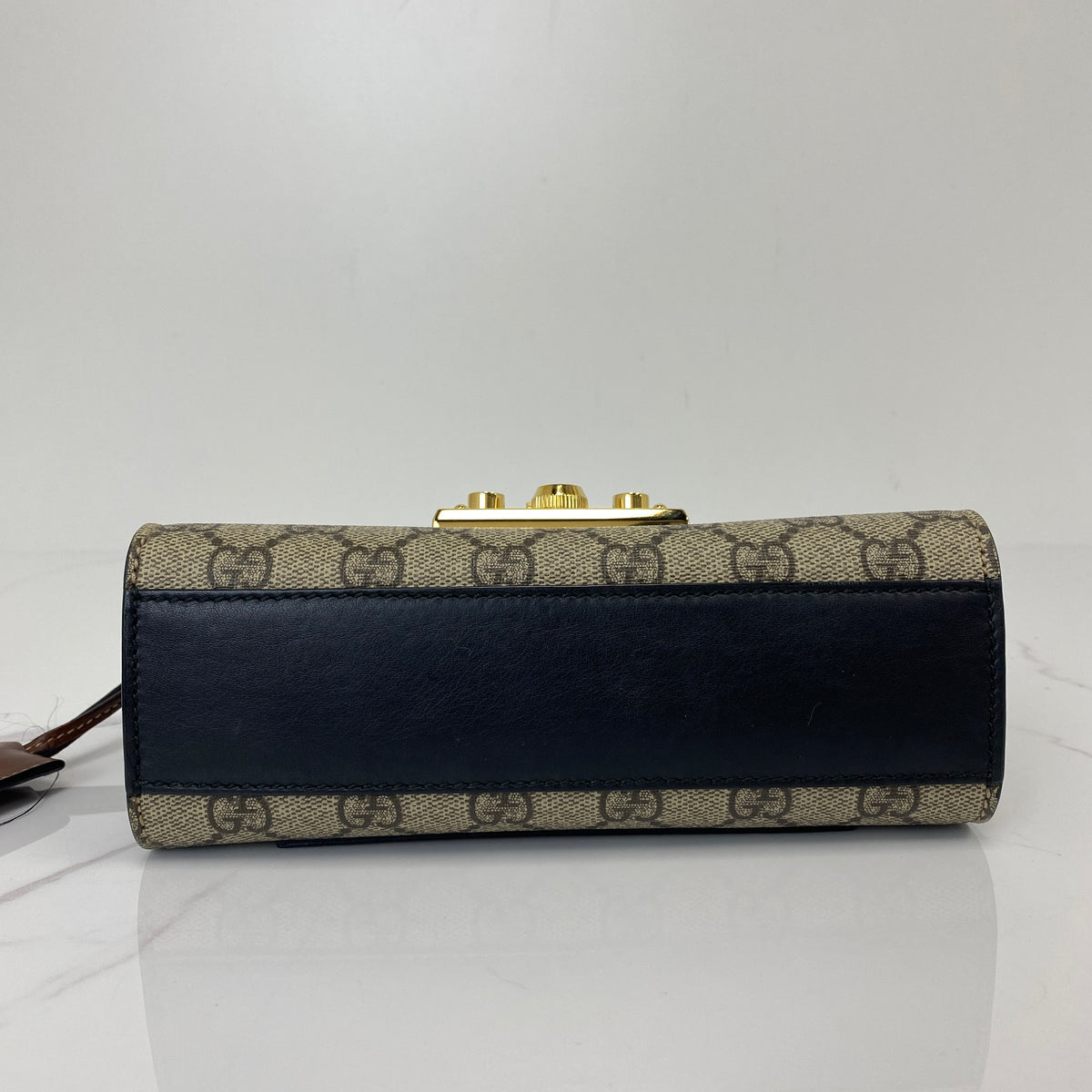 Gucci Padlock GG Supreme Shoulder Bag, black GG Supreme canvas, gold-tone padlock — detail view 3
