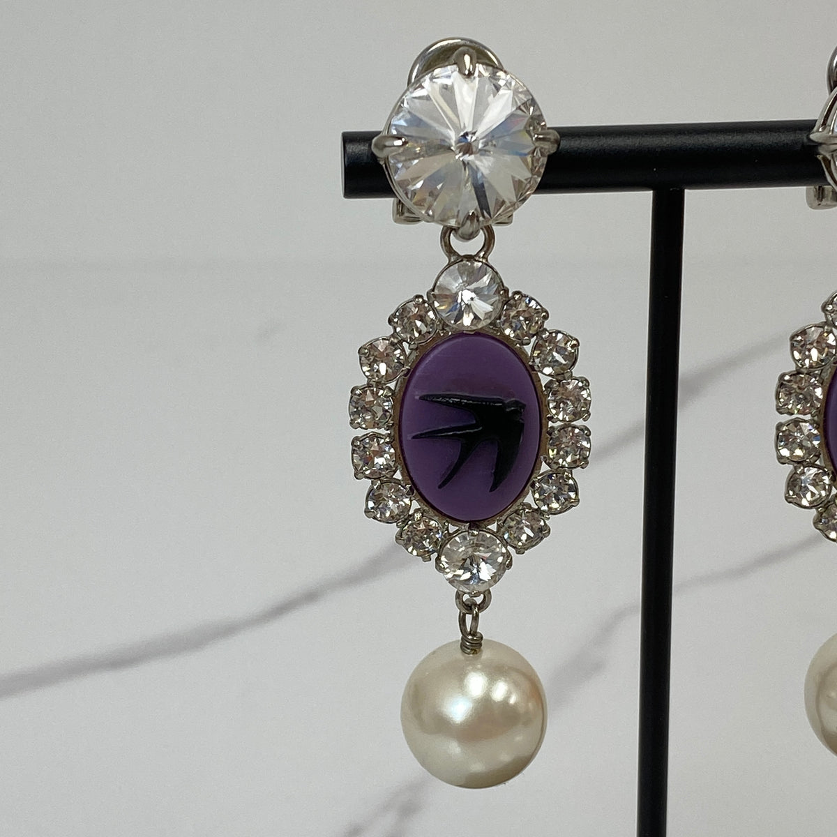 MIU MIU Swallow Bird Crystal Pearl Drop Earrings - photo 6