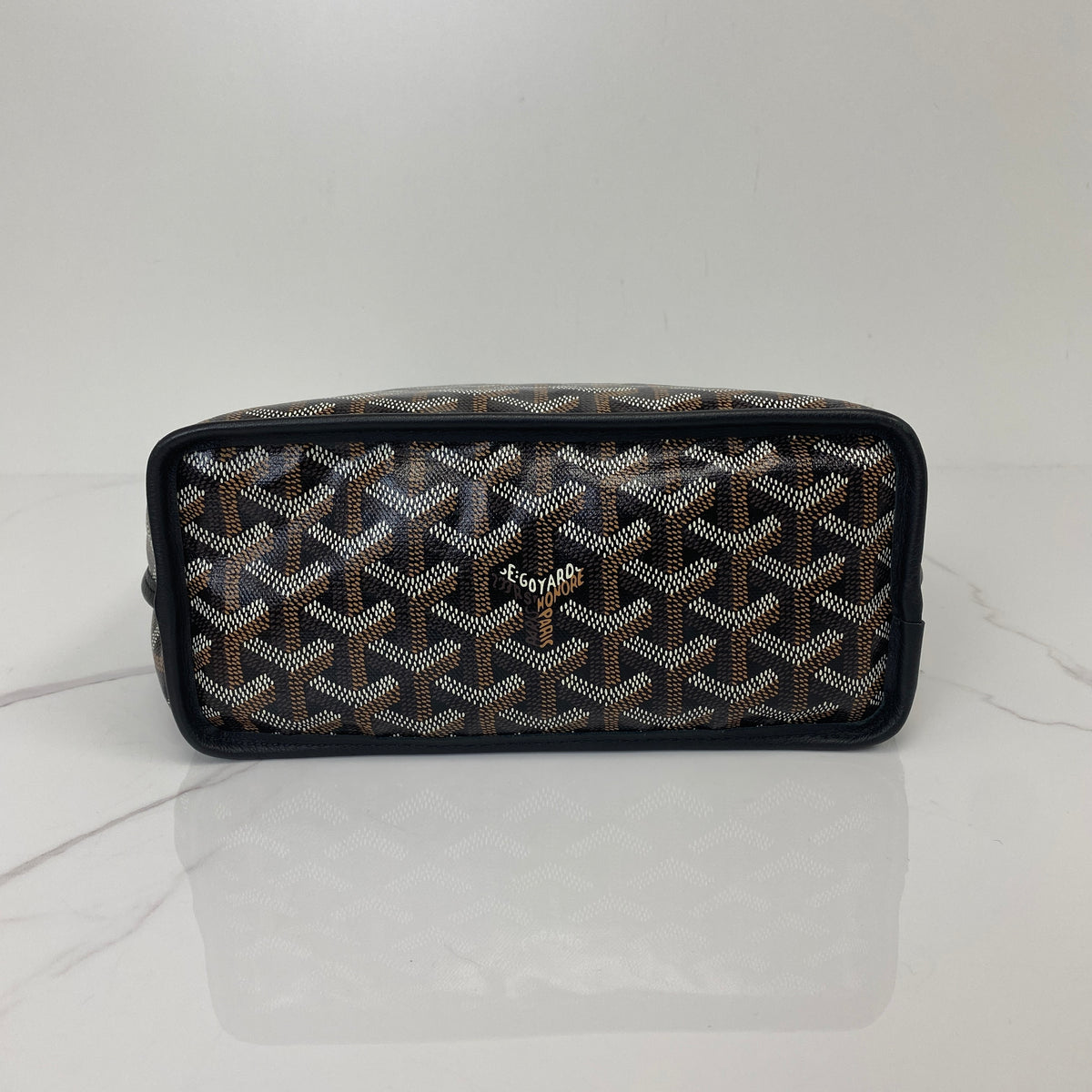 Goyard Mini Anjou, black and brown Goyardine canvas, silver-tone hardware — detail view 4