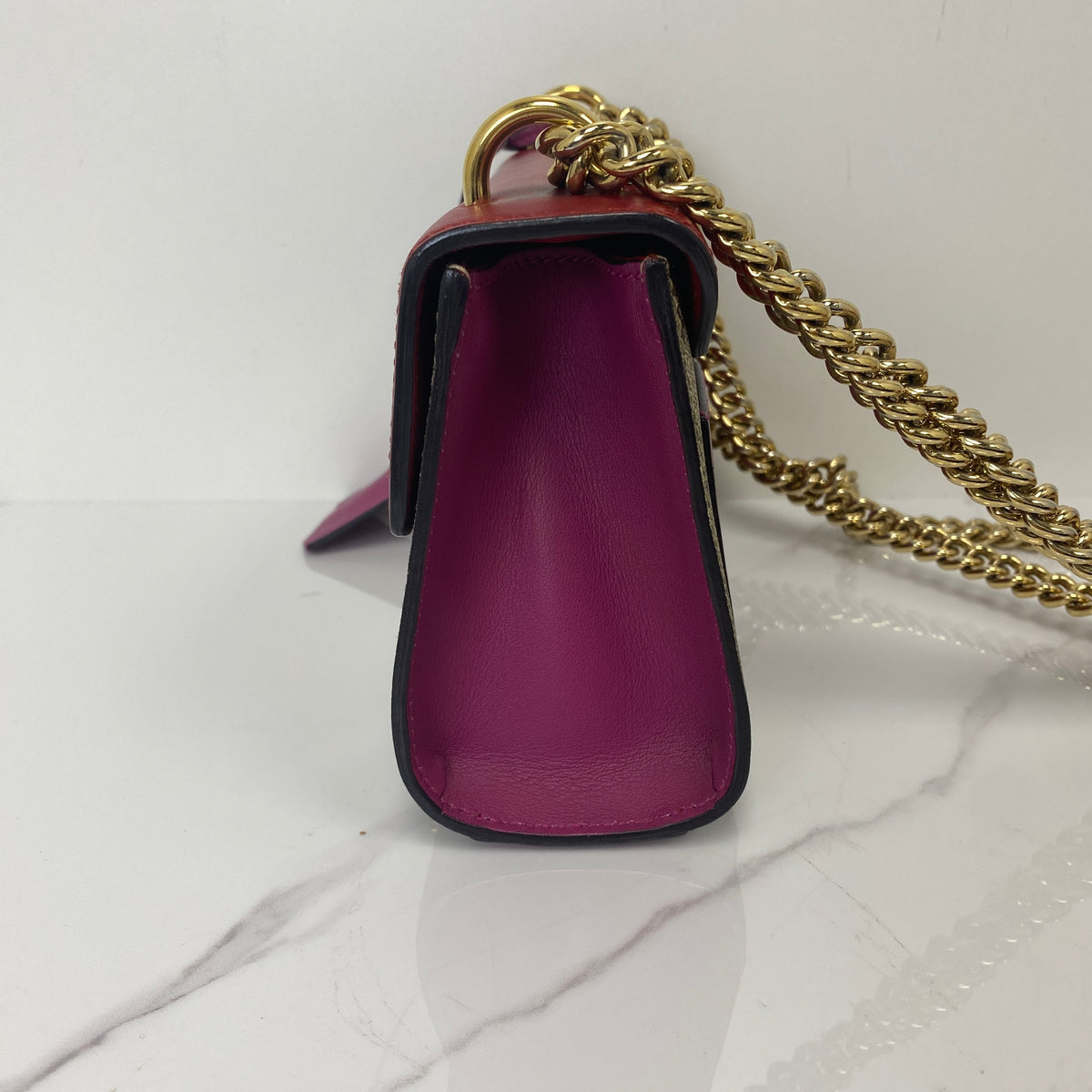 Gucci Padlock Small Shoulder Bag, red leather and GG Supreme canvas, gold-tone padlock — detail view 2
