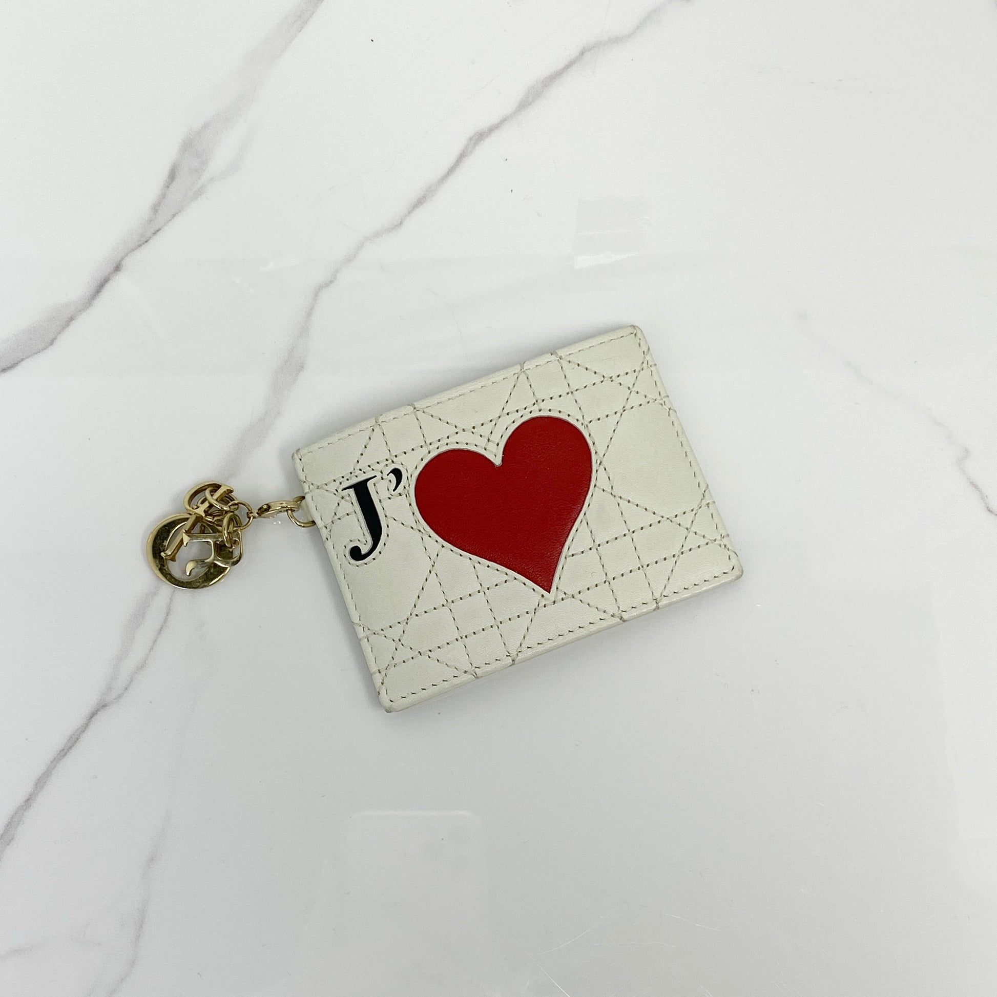 Christian Dior Valentine Card Holder in white and red calfskin