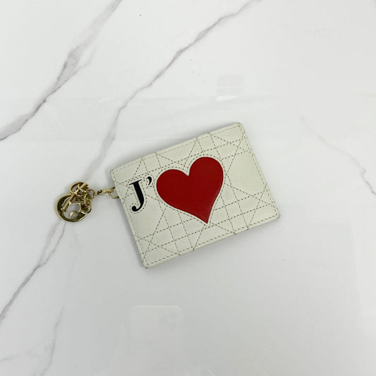 Christian Dior Valentine Card Holder in white and red calfskin