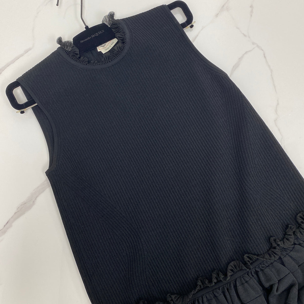 Alexander McQueen Rib Knit Ruffle Hem Sleeveless Dress - photo 1