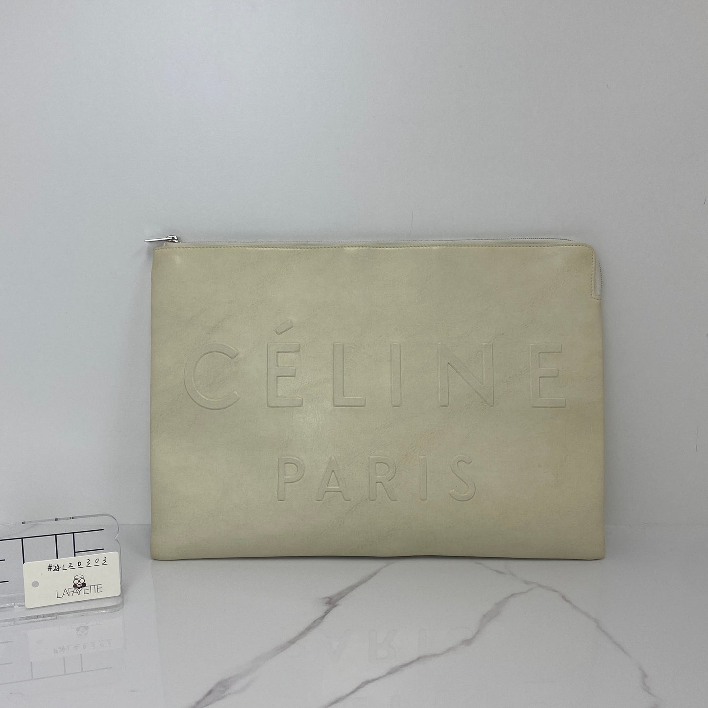 Front view of the white Celine Large Made In Pouch