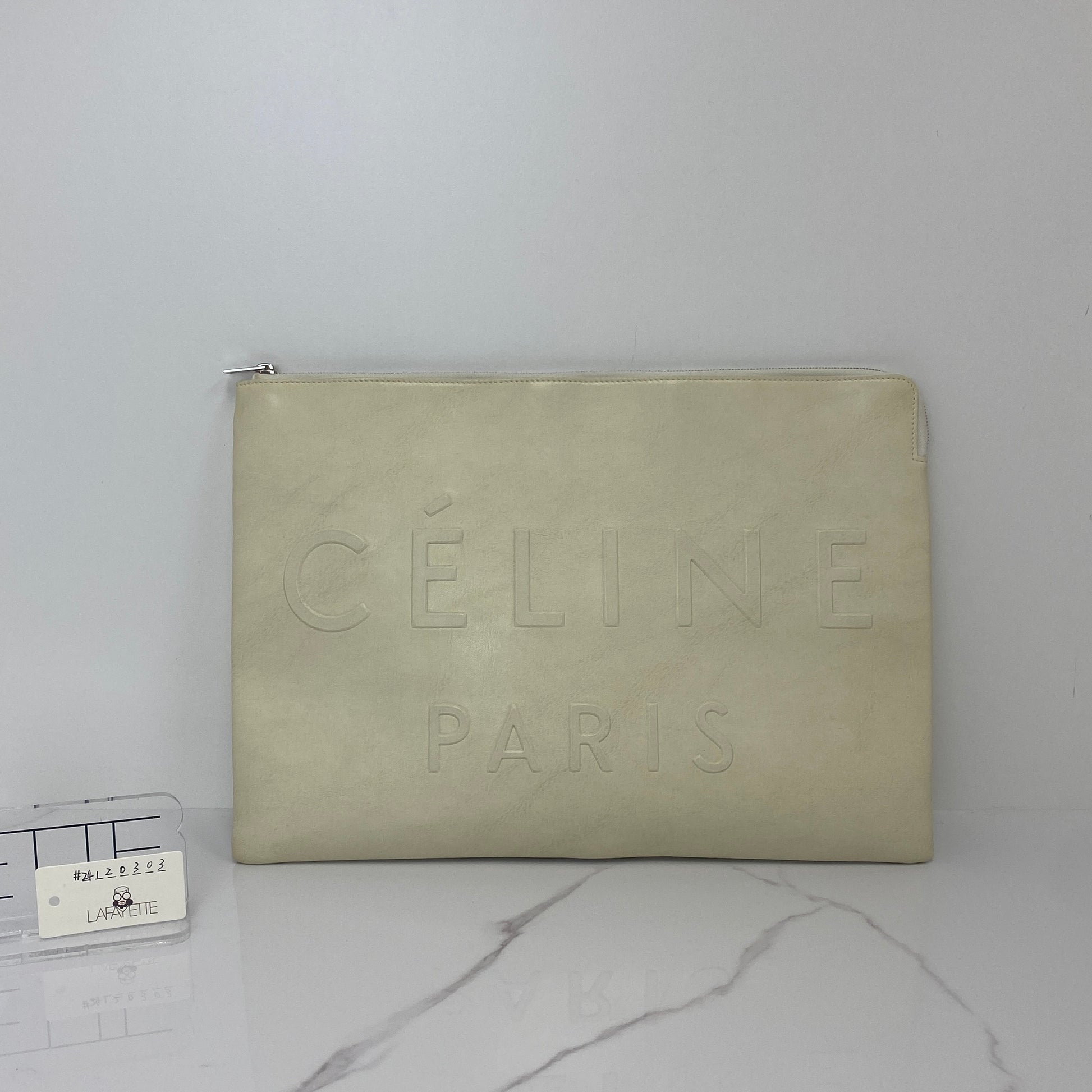 Front view of the white Celine Large Made In Pouch