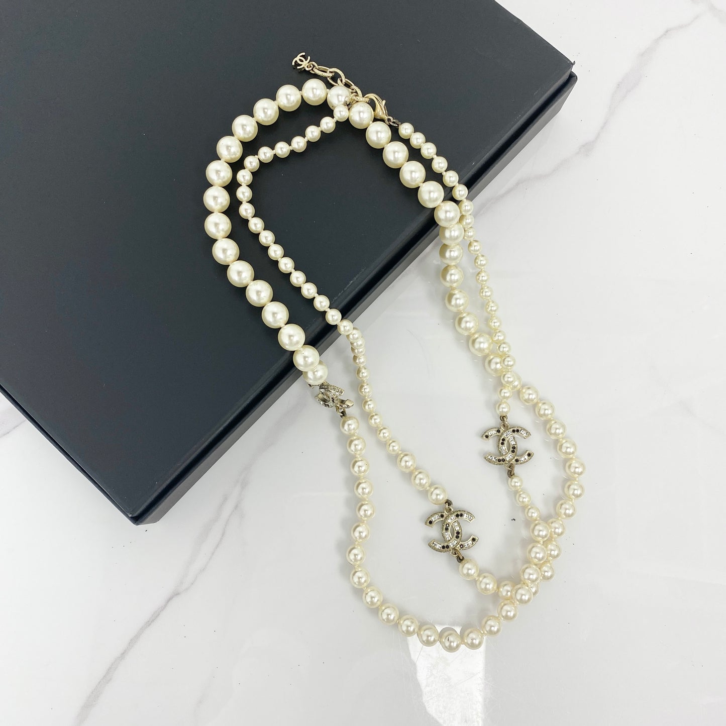 Chanel Classic CC Crystal Double Strand Necklace with Pearl - photo 1