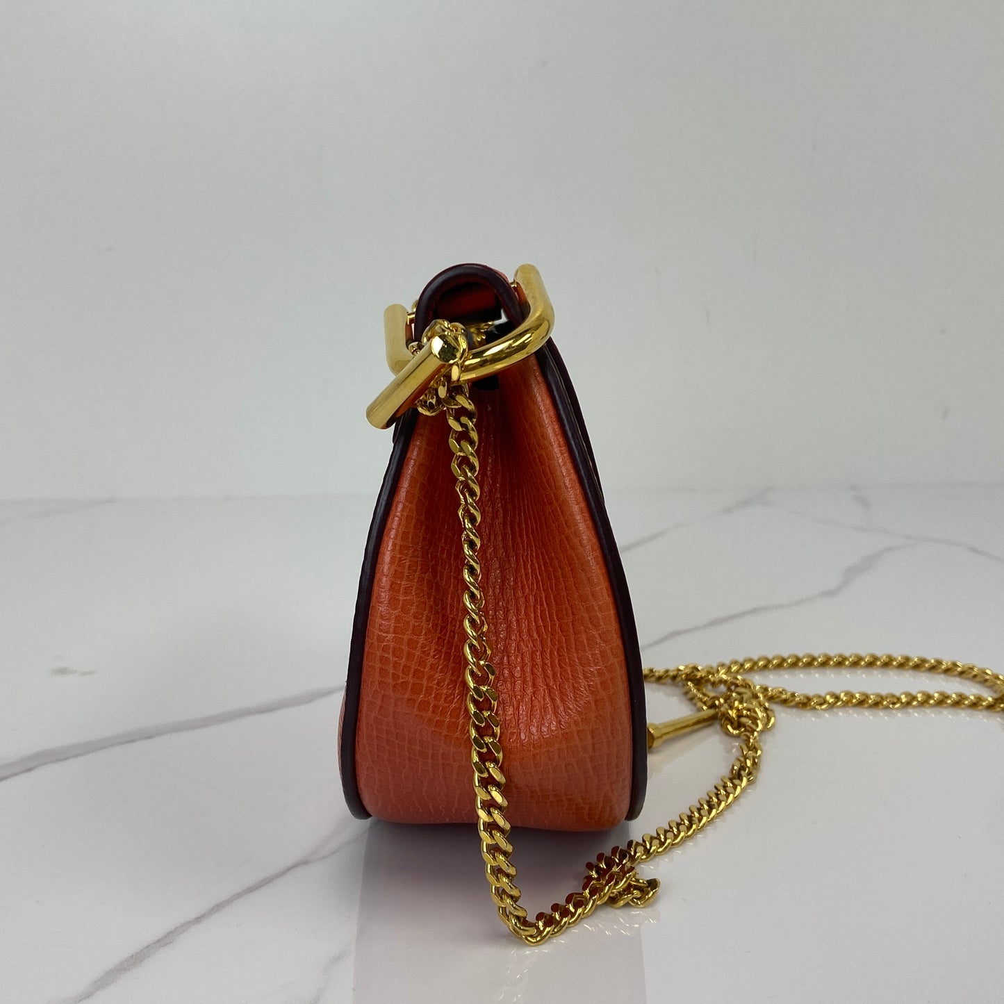 Chloé Nano Drew Bag, orange grained lambskin, gold-tone hardware — detail view 3