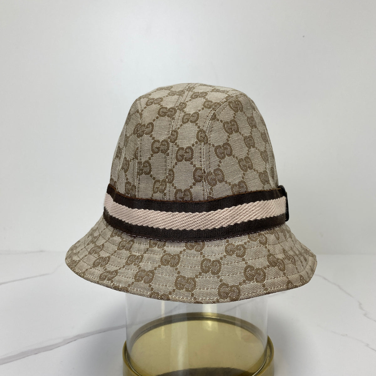 Gucci Vintage Bucket Hat, beige cotton blend, gold-tone logo — detail view 2